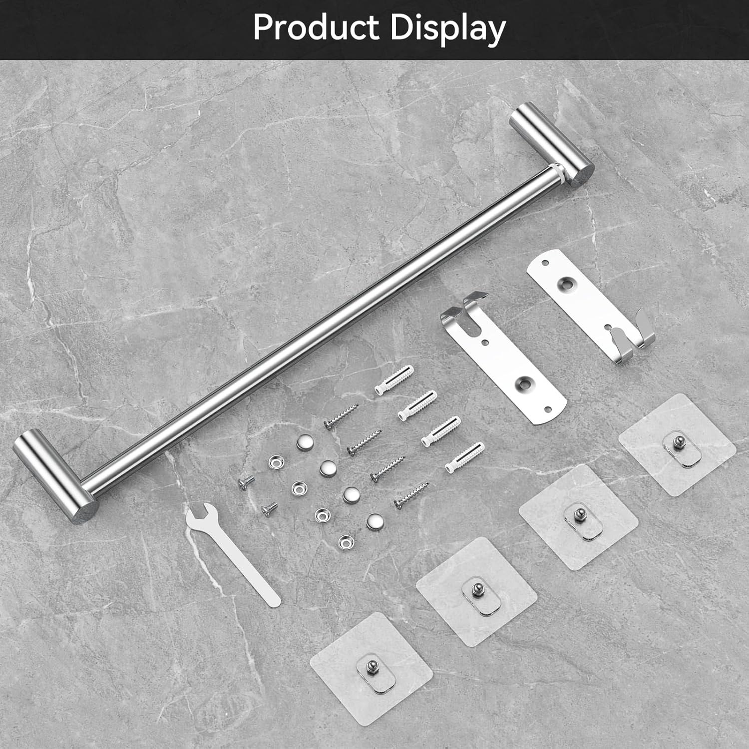 Porte-serviettes mural rétractable inox, 1 couche, adhésif, argent