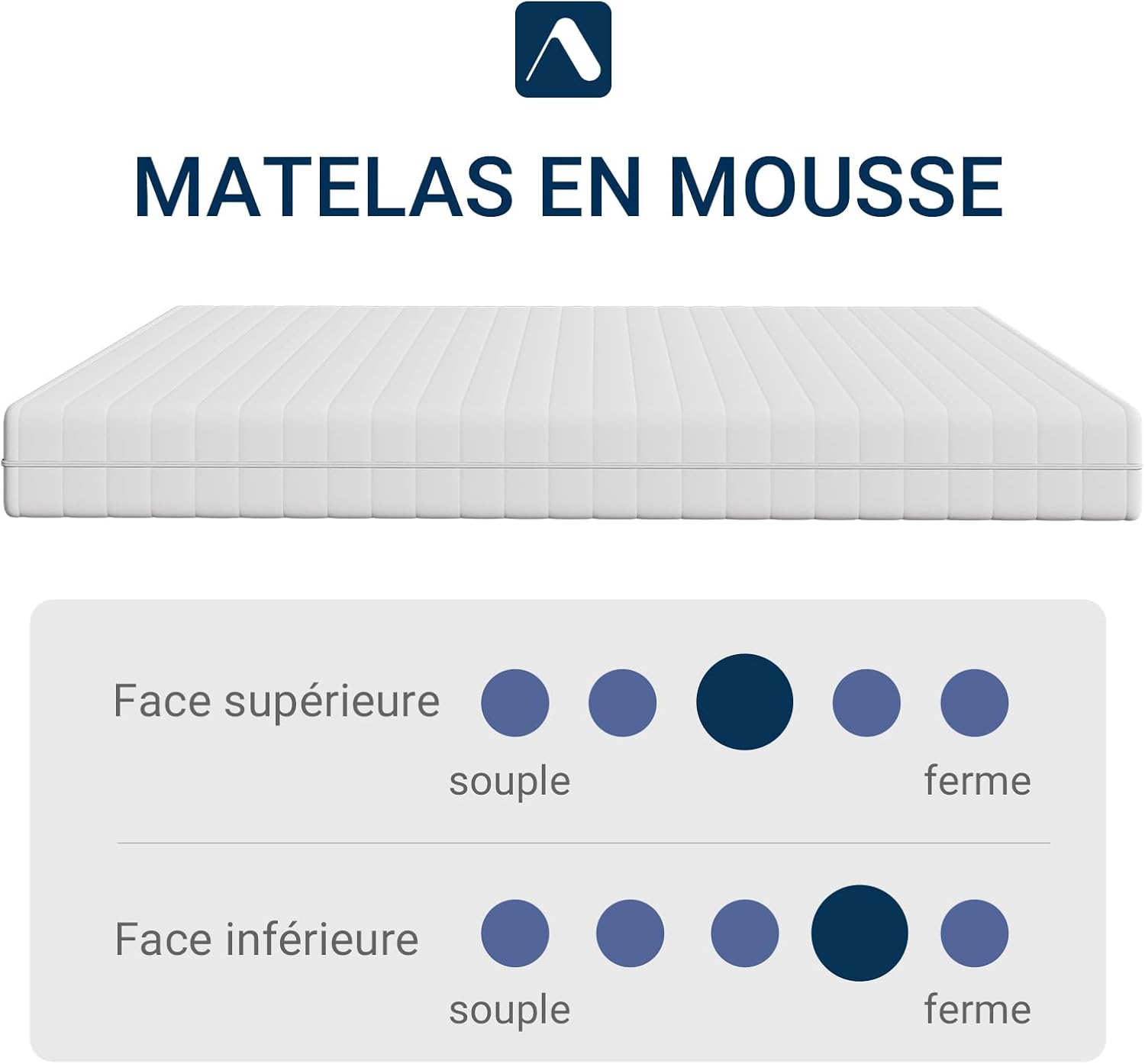 Avenco - Matelas série bambou - 160x190 cm - mousse, 7 zones, housse amovible, H3/H4