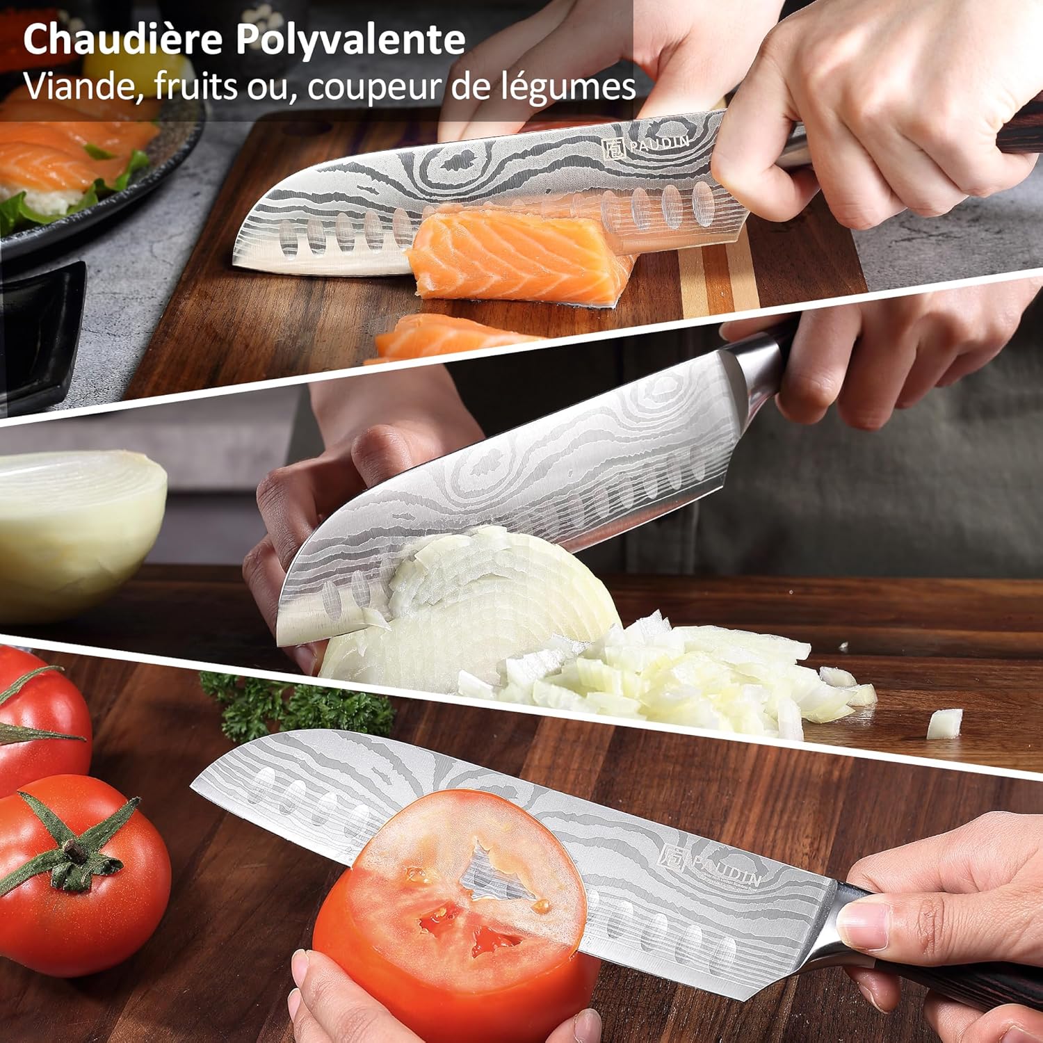 PAUDIN - Couteau Santoku série Pro - 17 cm - inox allemand, poignée ergonomique, boîte cadeau
