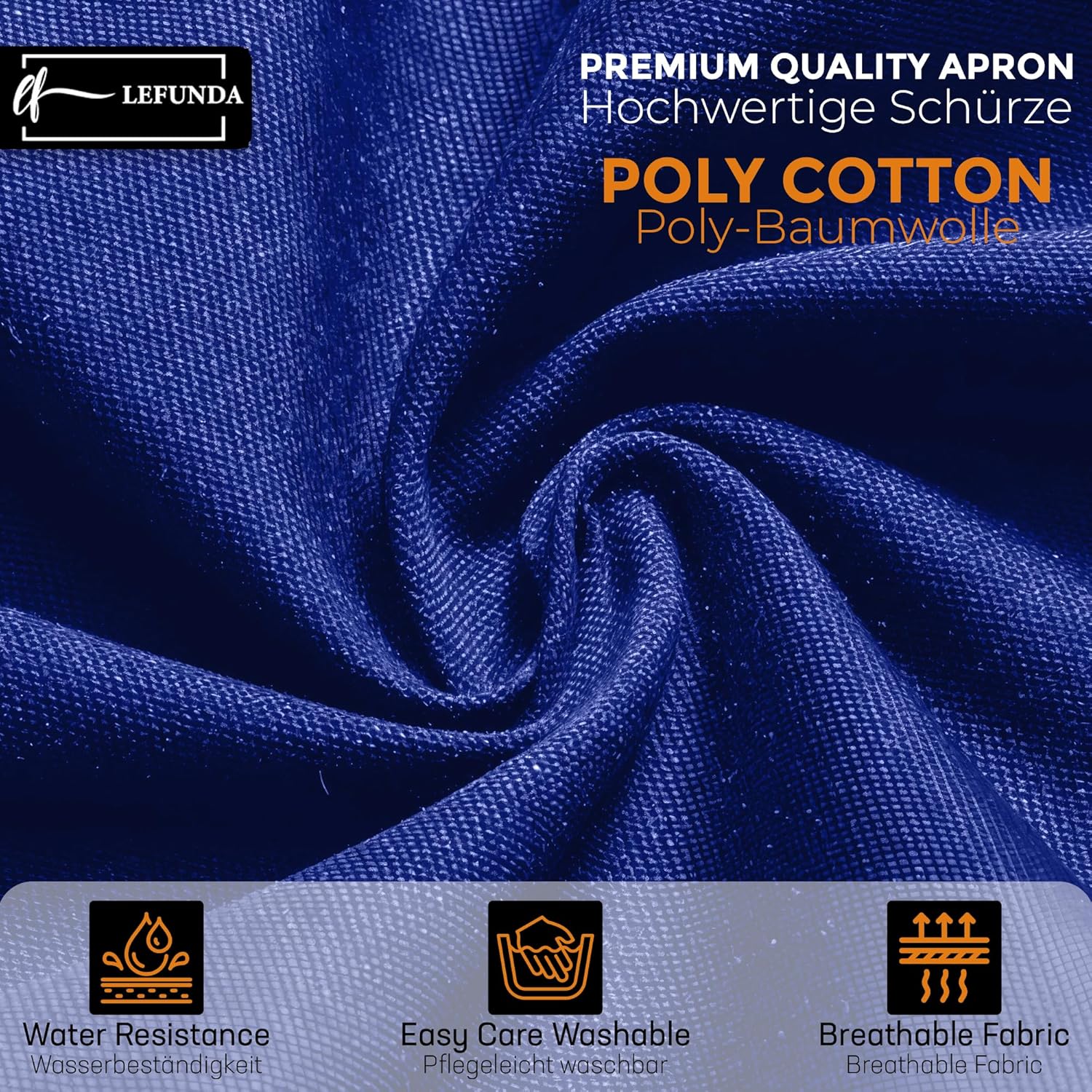 LEFUNDA - Tablier cuisine réglable, 3 poches, étanche, longues lanières