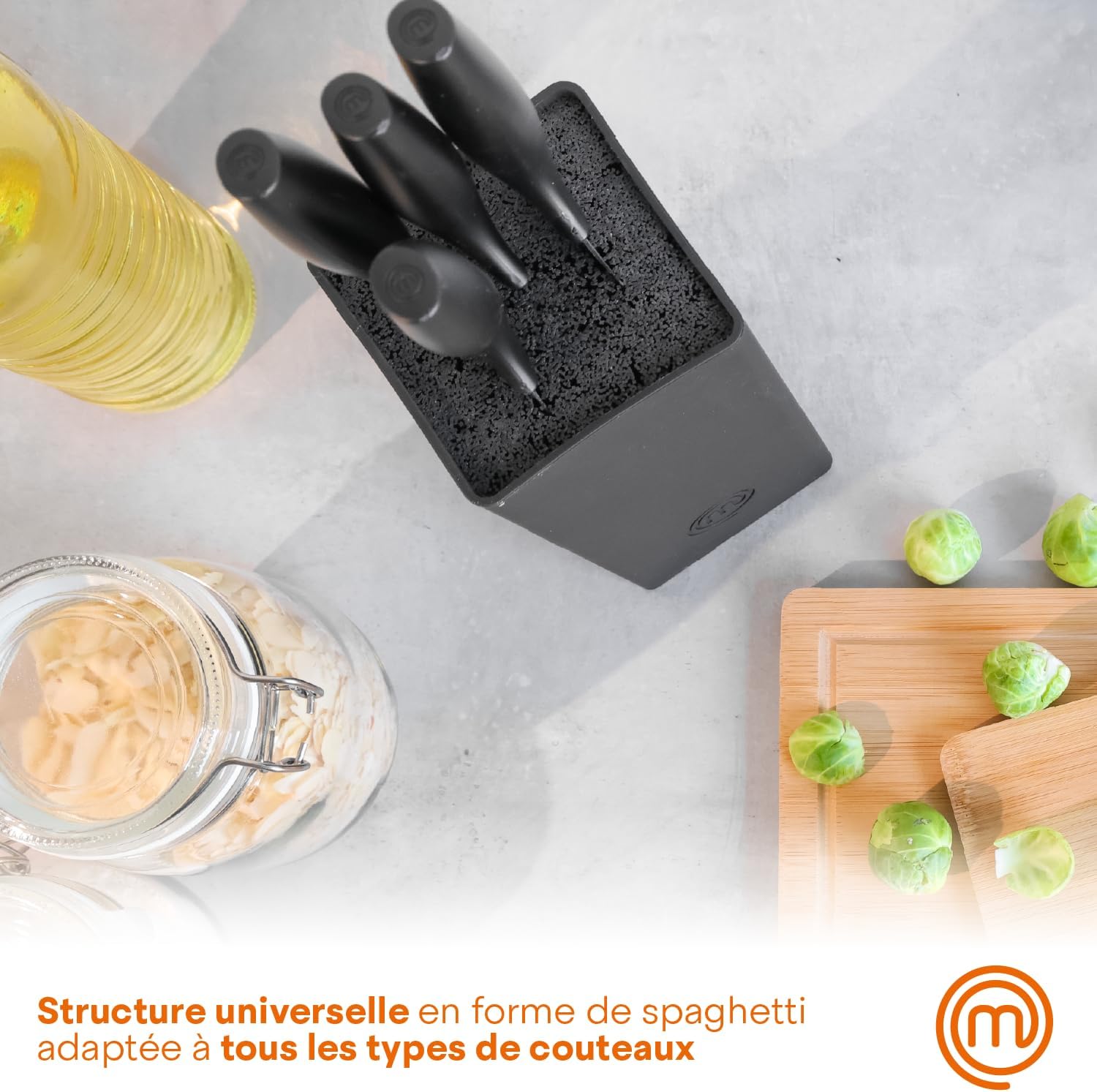 MasterChef - Bloc couteaux cuisine - inox, manches ergonomiques, noir