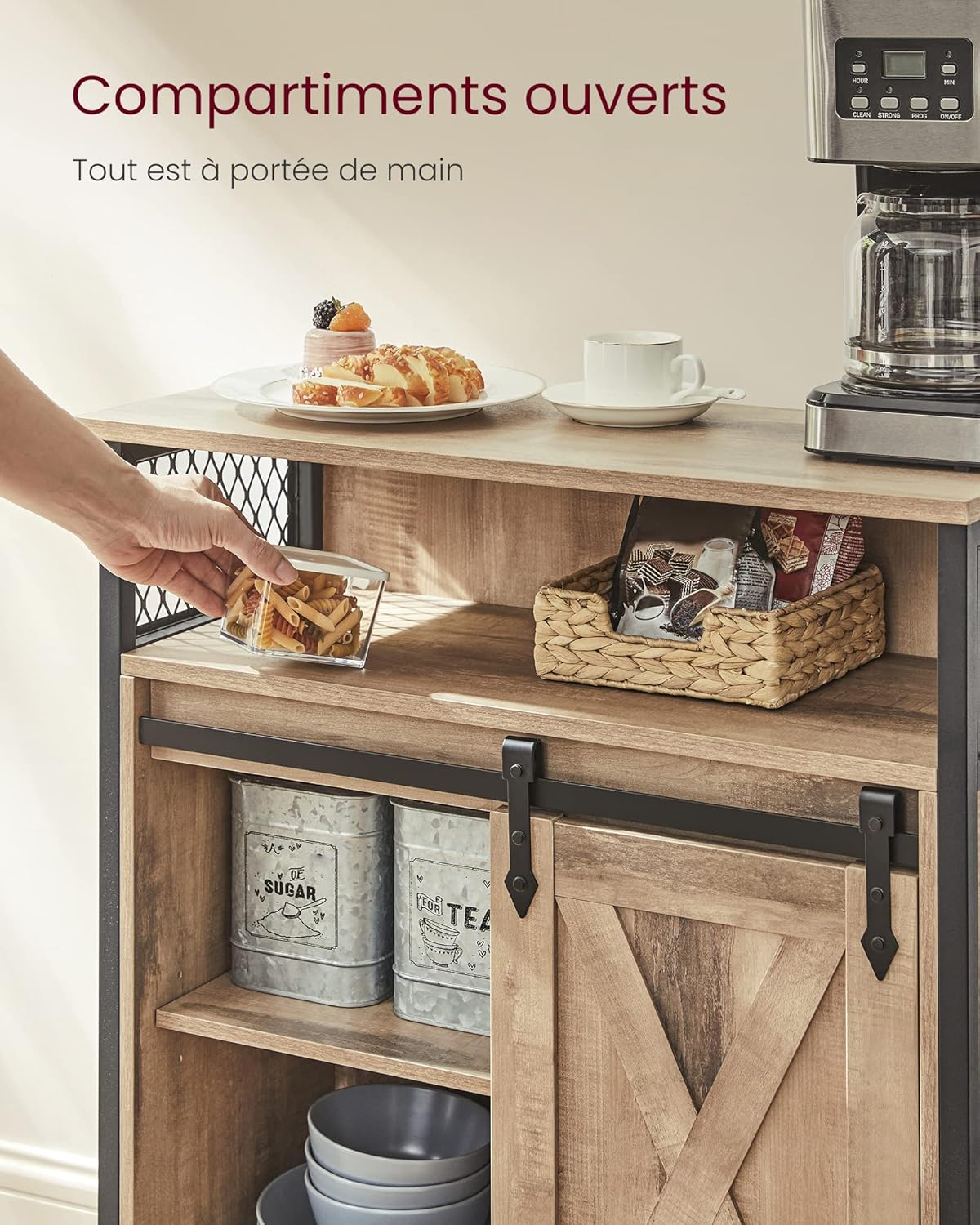 VASAGLE - Buffet Cuisine série rangement - 30x70x80cm - portes coulissantes, étagères réglables - LSC089B50V1