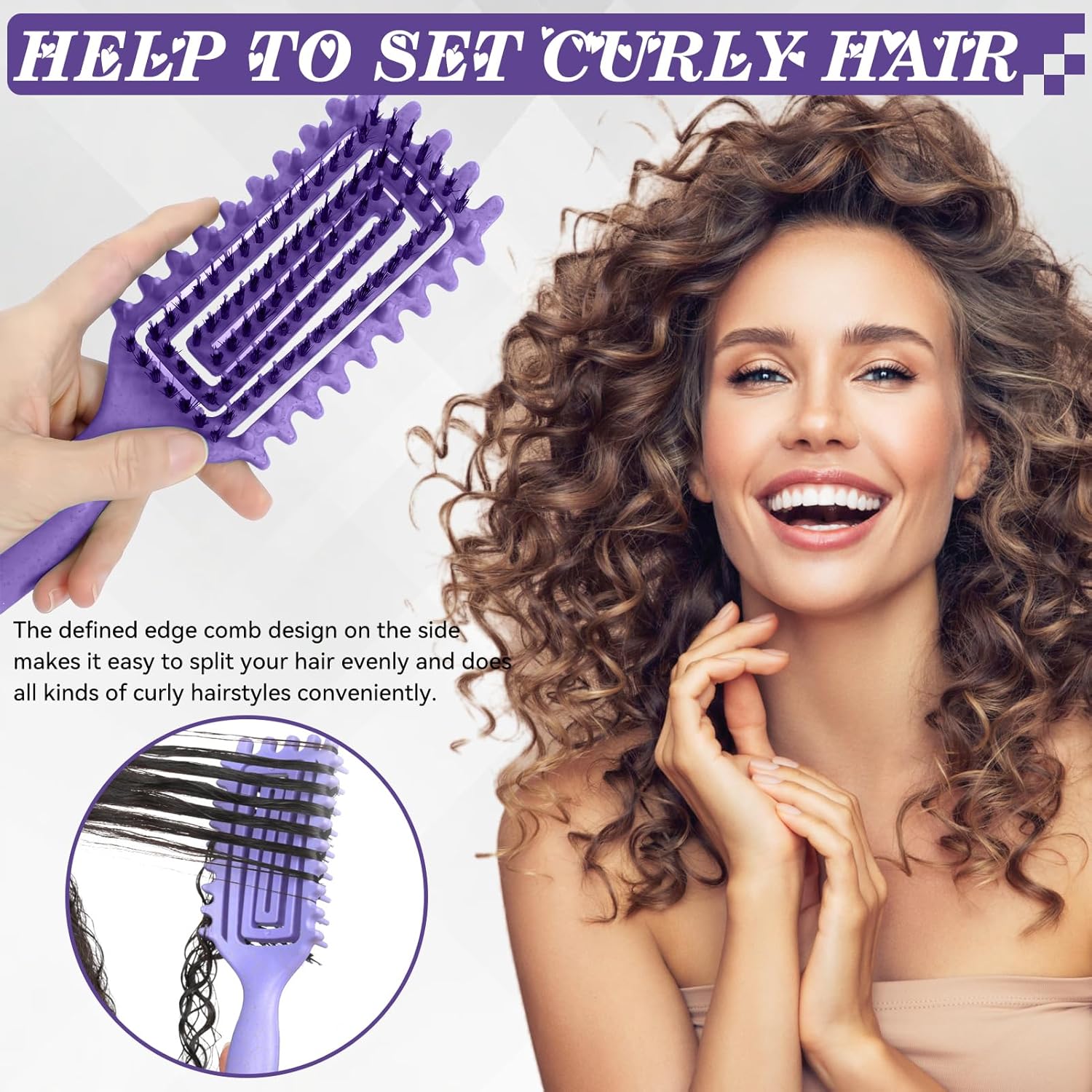 Brosse à boucler - poignée ergonomique, antistatique, violette, démêlage doux