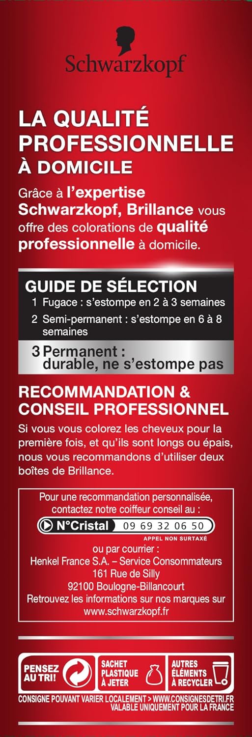 Schwarzkopf - Brillance coloration permanente - éclat diamant, couverture cheveux blancs, masque soin - 860