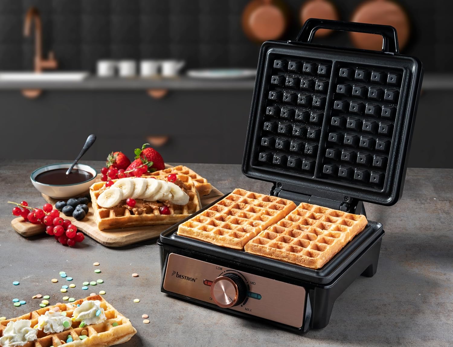 Bestron - Copper Collection - 2 gaufres épaisses - antiadhésif, poignée Cool Touch