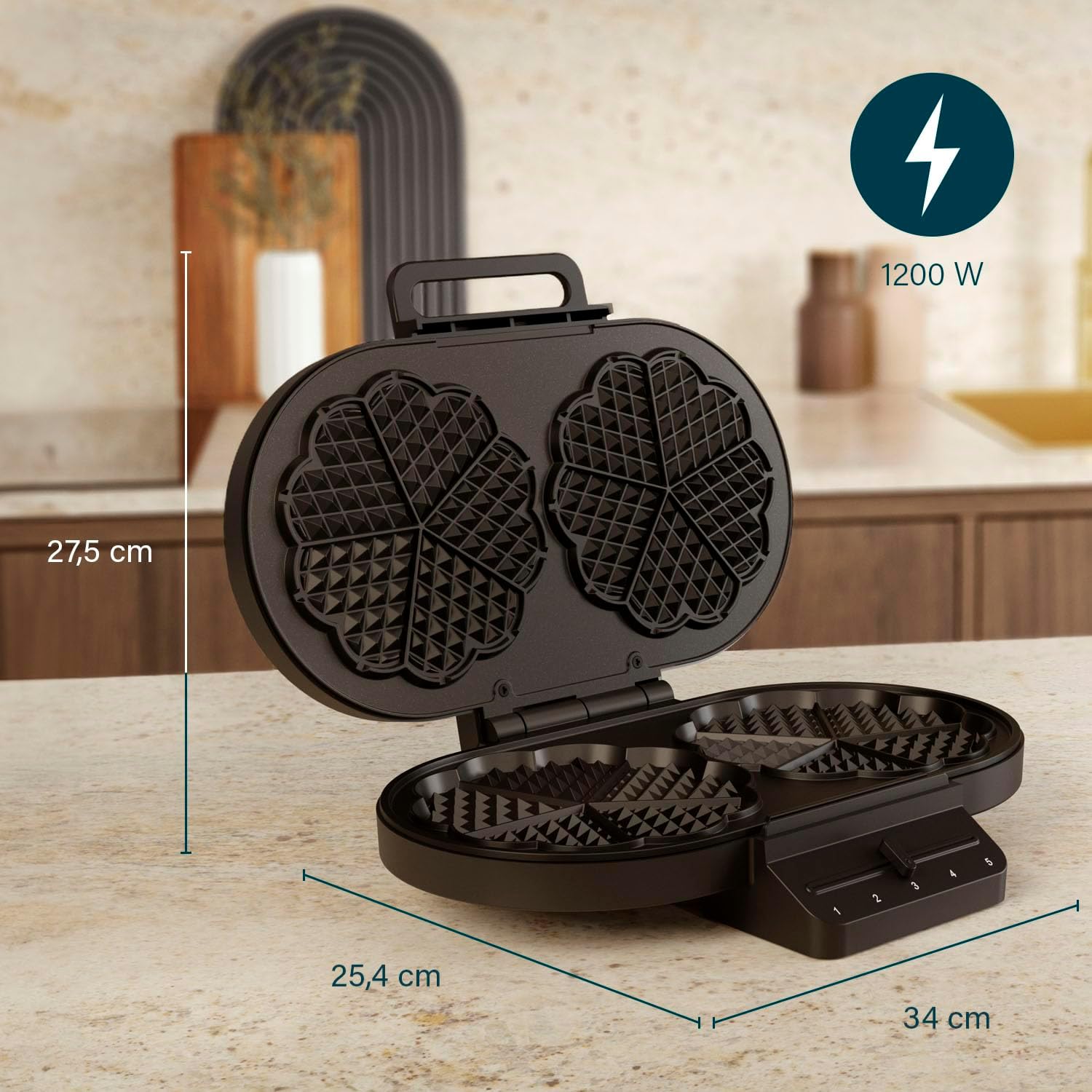 Princess - Gaufrier Cœur, 10 gaufres, 1200W, thermostat, 132384