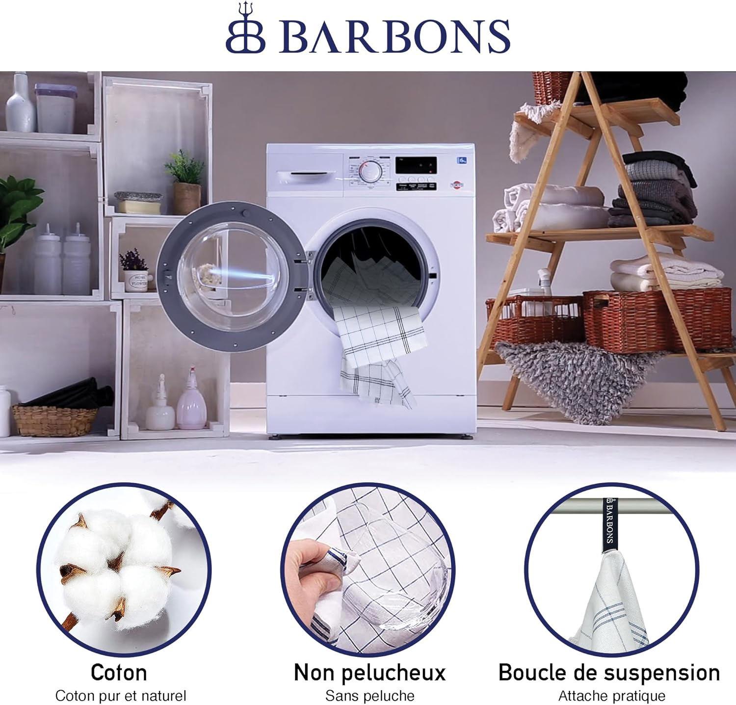 BARBONS - Lot de 10 torchons - 50x70 cm - coton premium, ultra absorbant, Oeko-TEX