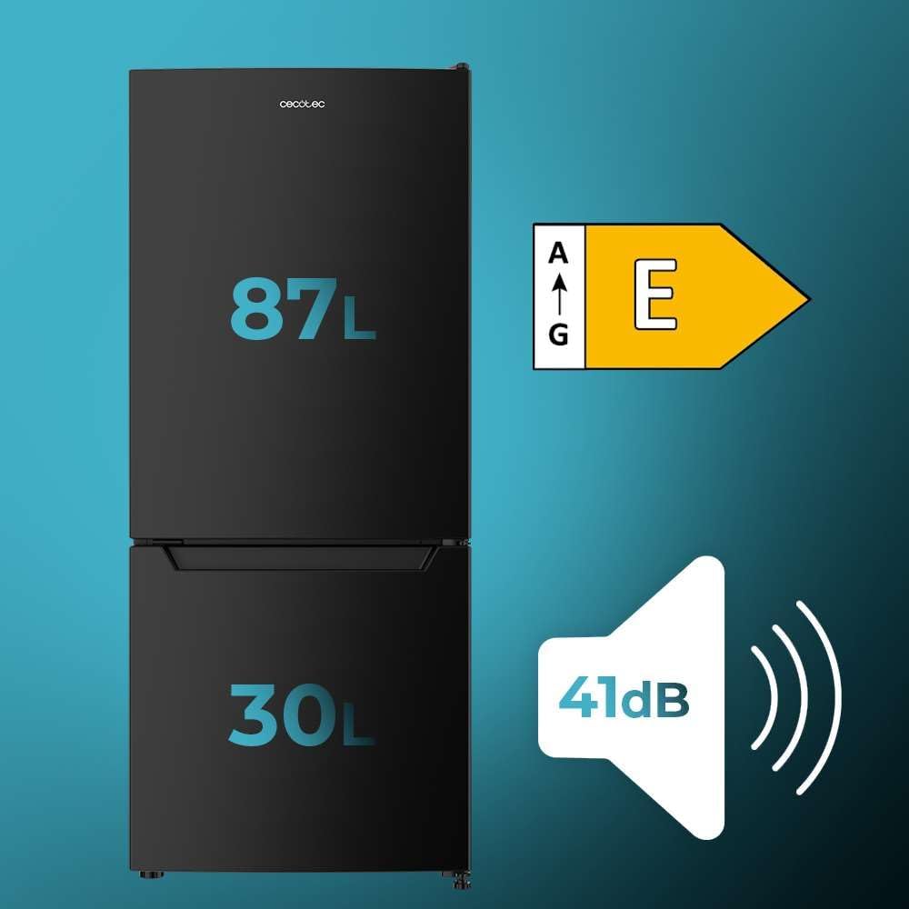 Cecotec - Bolero CoolMarket Combi 117 - 117L, Noire, Fast Freezing, Defrost, classe E