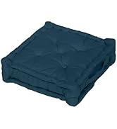 Soleil d'ocre, Coussin tapissier en Coton 50x50x10 cm Panama Bleu Canard