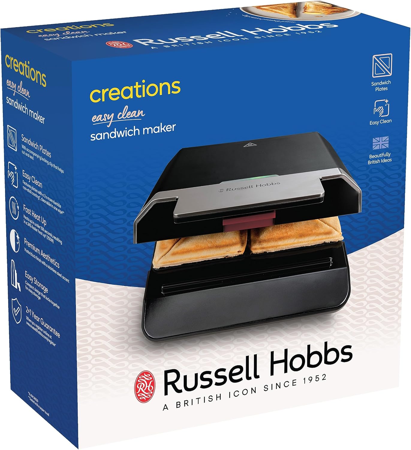 Russell Hobbs - Croque Monsieur Creations - 750W - plaques antiadhésives, rangement facile, loquet, 26800-56