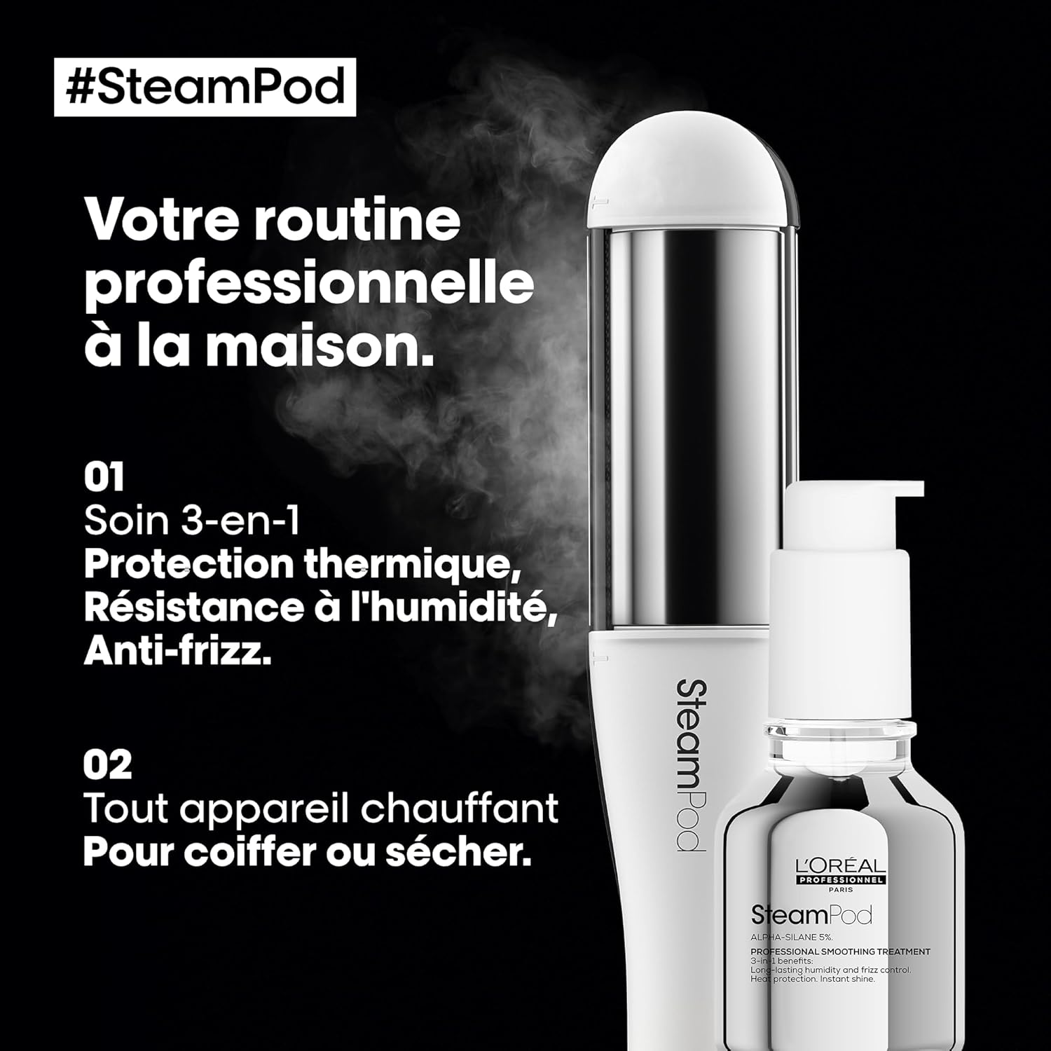 L'Oréal Professionnel - SteamPod Sérum - 50ml - Thermoprotection 230°C, anti-frizz, humidité extrême, formule anhydre, t