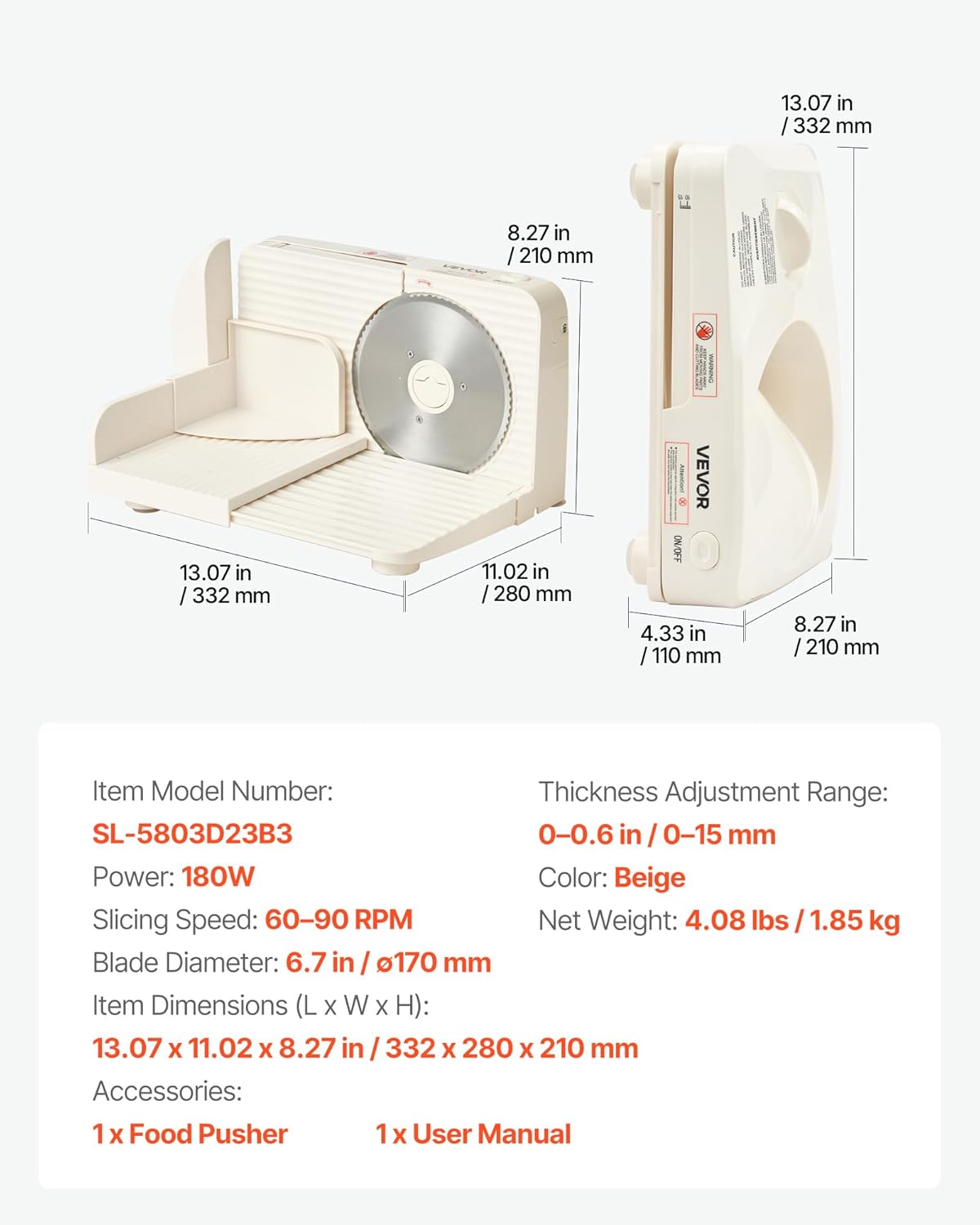 VEVOR - trancheuse électrique 180W, lame 170mm, épaisseur réglable