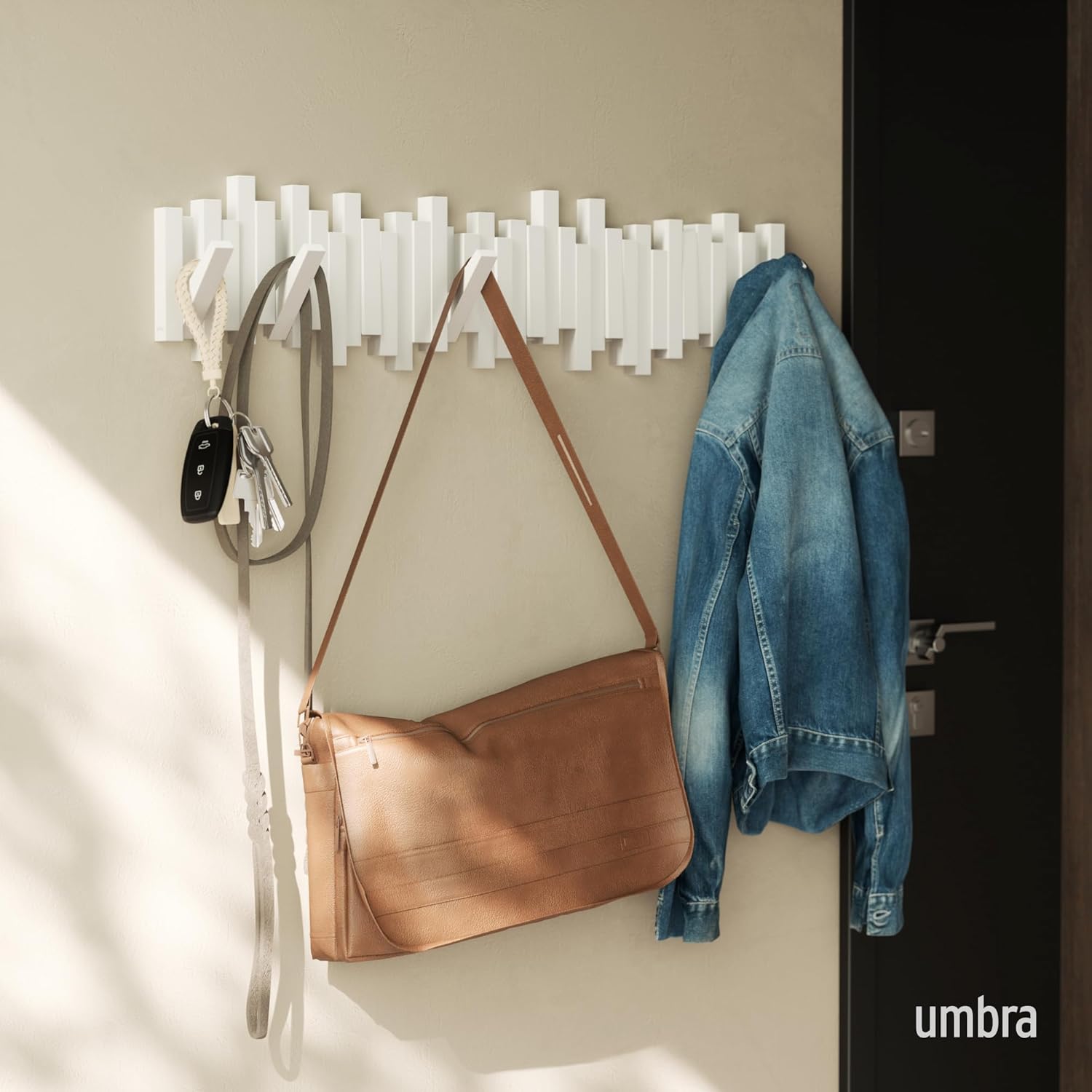 Umbra - Sticks - porte-manteau mural, 8 crochets, blanc, design contemporain