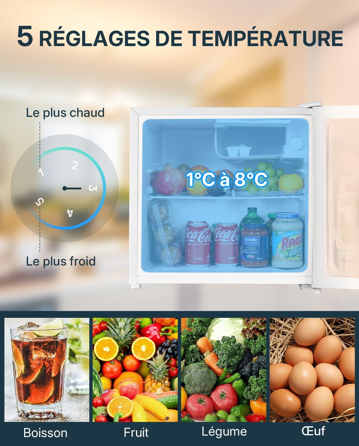Upstreman - FR17 - 46L - Mini frigo avec congélateur, silencieux, porte réversible