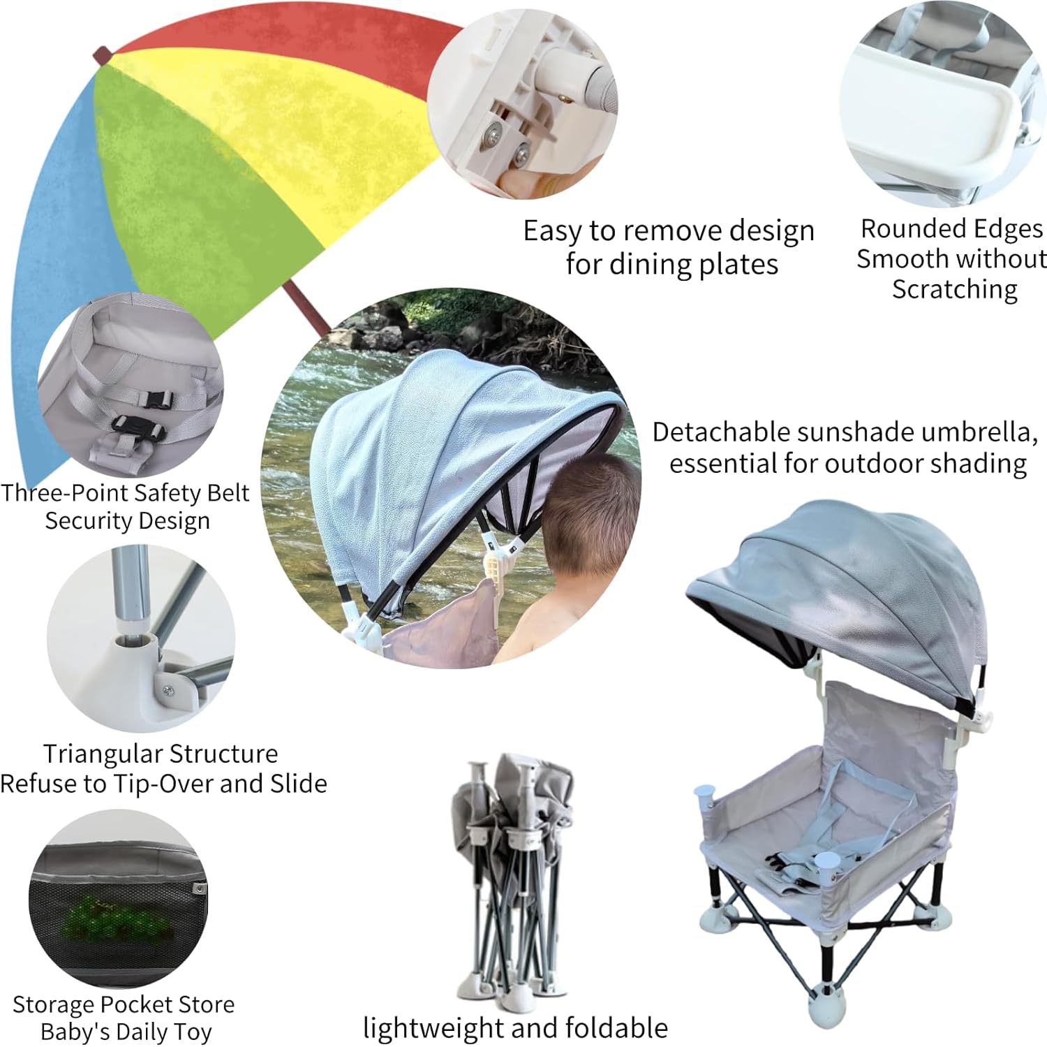 Little Bean - rehausseur pliable, plateau amovible, portable, bleu