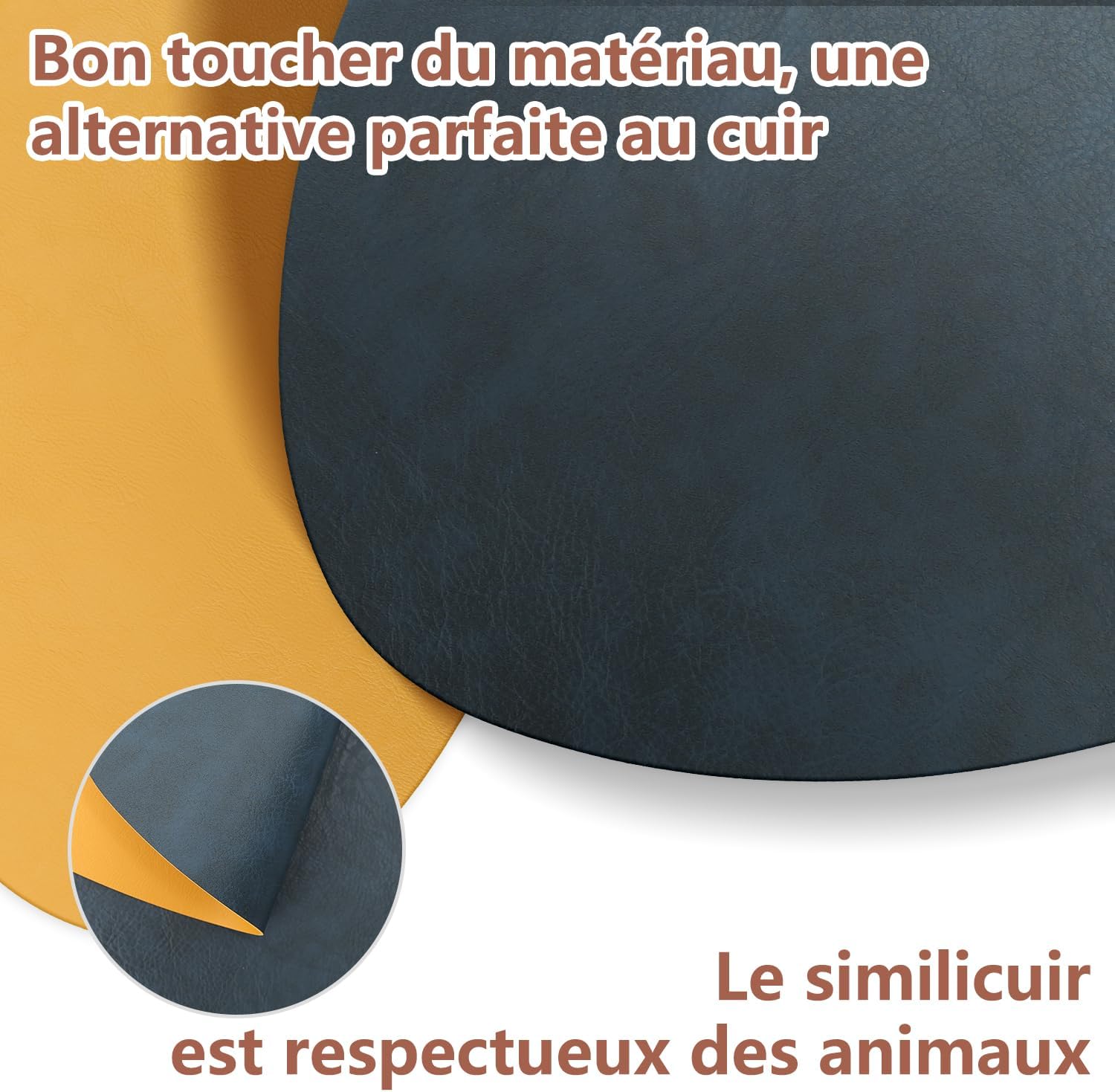 Sets de table - lot de 4, cuir PU, lavables, antidérapants, 41x33cm, bleu/jaune, ovale