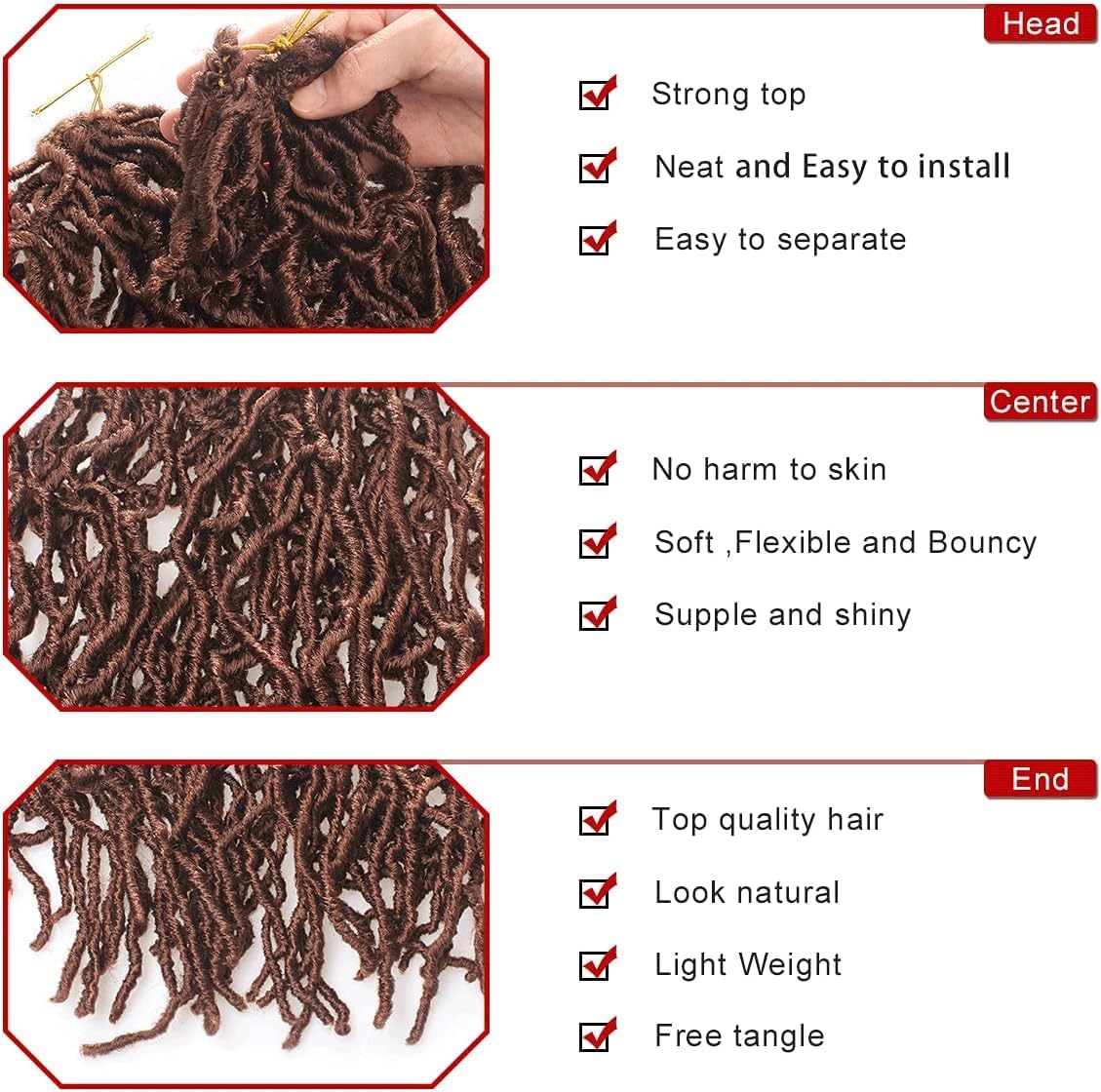 Xtrend - 7 Packs Nu Soft Locs - 30 pouces - cheveux ondulés marron, 12 brins, extension douce, 30#