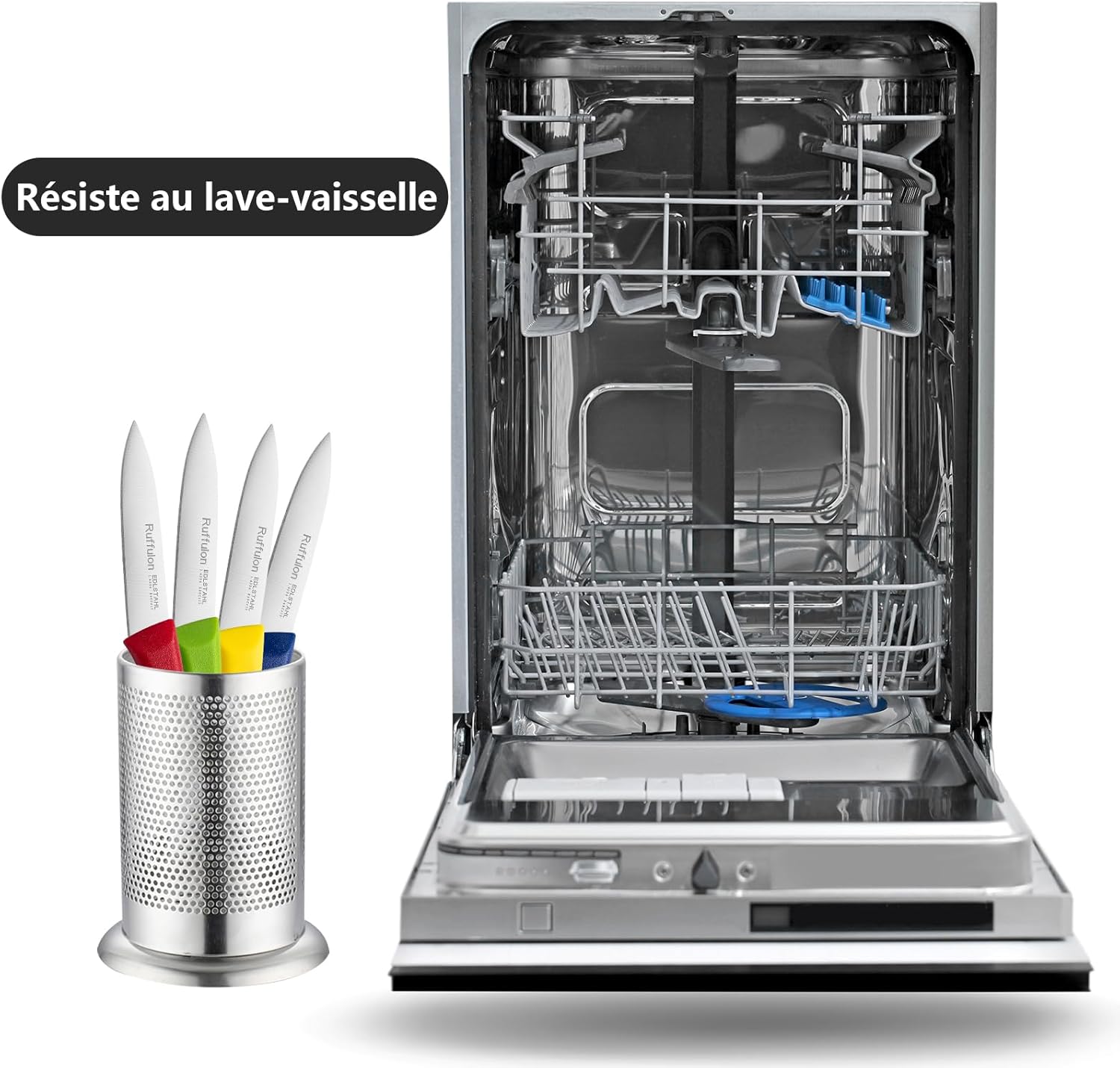 Ensemble de couteaux de cuisine - inox - 6 pièces - manches ergonomiques colorés