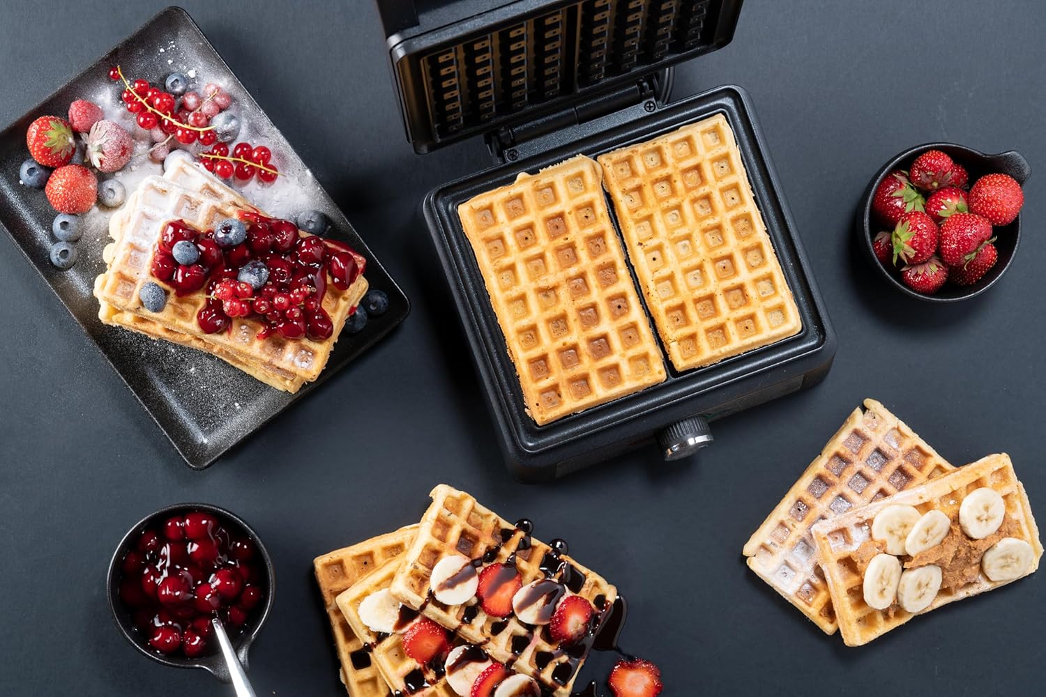 Bestron - Gaufrier Black Label - 2 gaufres épaisses - Revêtement antiadhésif, poignée Cool Touch