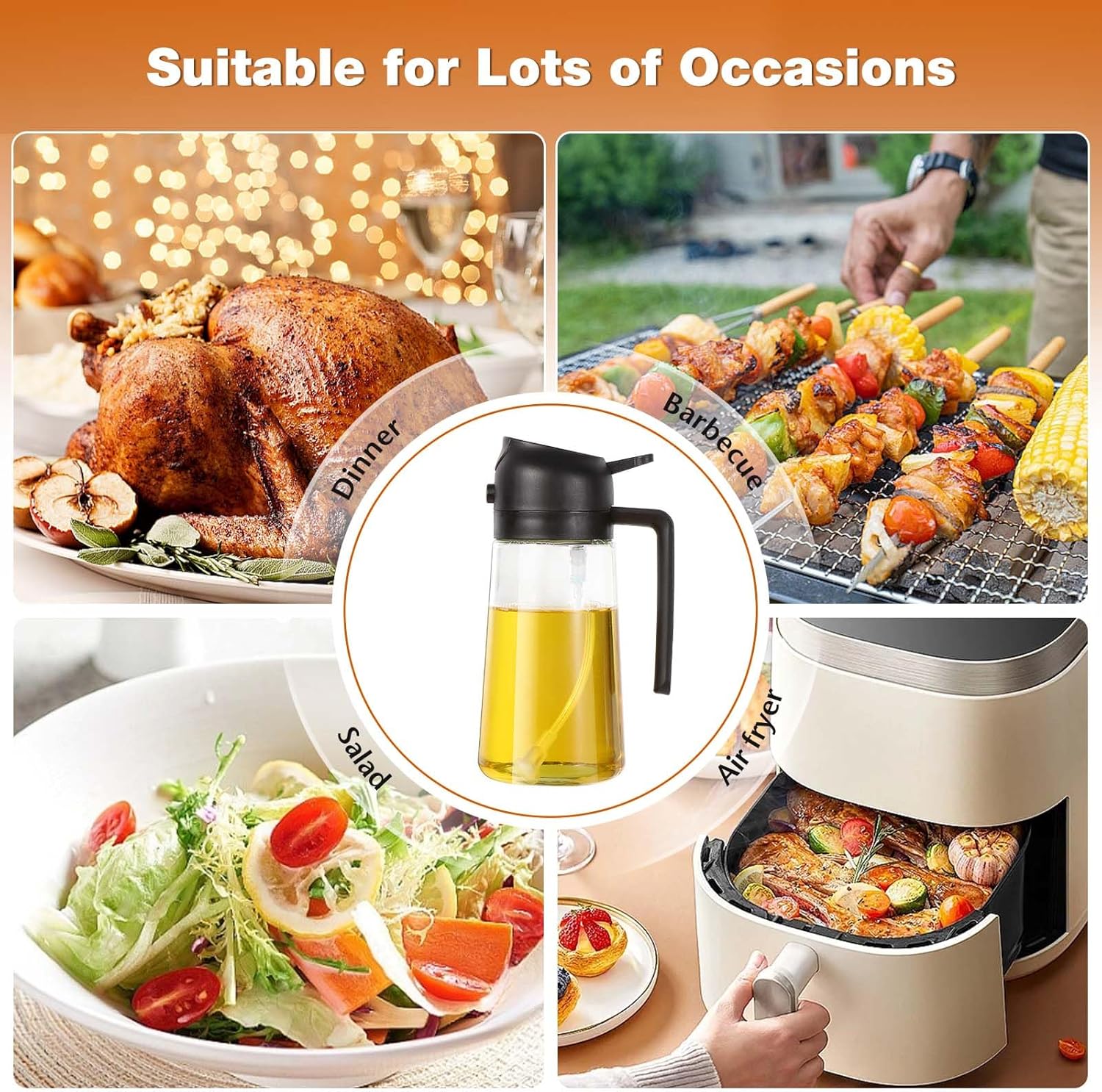 Vaporisateur d'huile cuisine - 470ml - 2 en 1, verre, grillades, friture