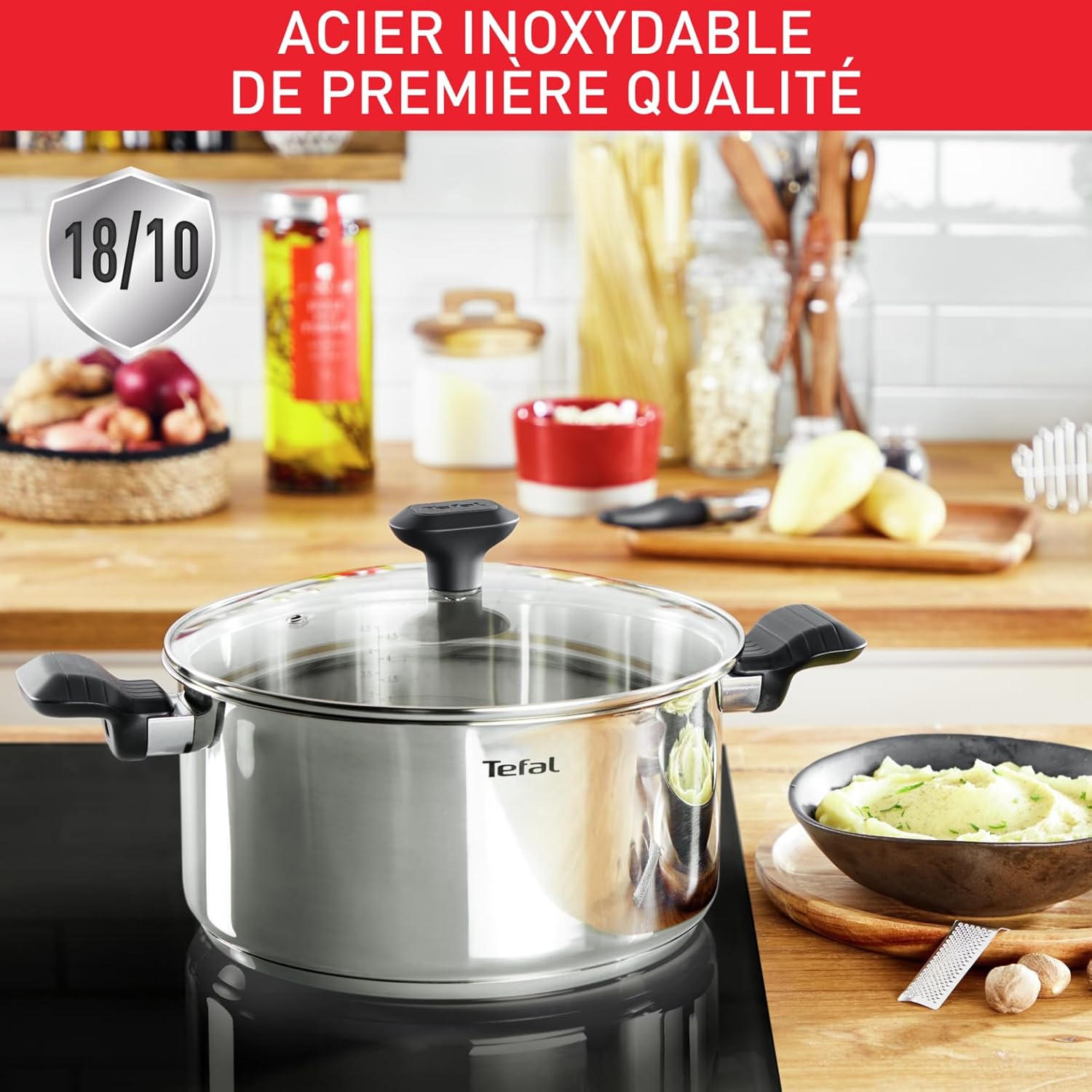 Tefal - Comfort Max - faitout 24 cm - inox induction, poignées isolées, couvercle verre - C9734604