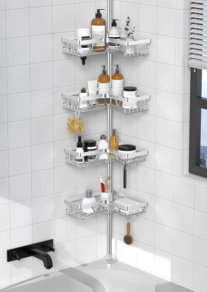 Kegii - étagère douche télescopique - hauteur réglable, 4 paniers - argent