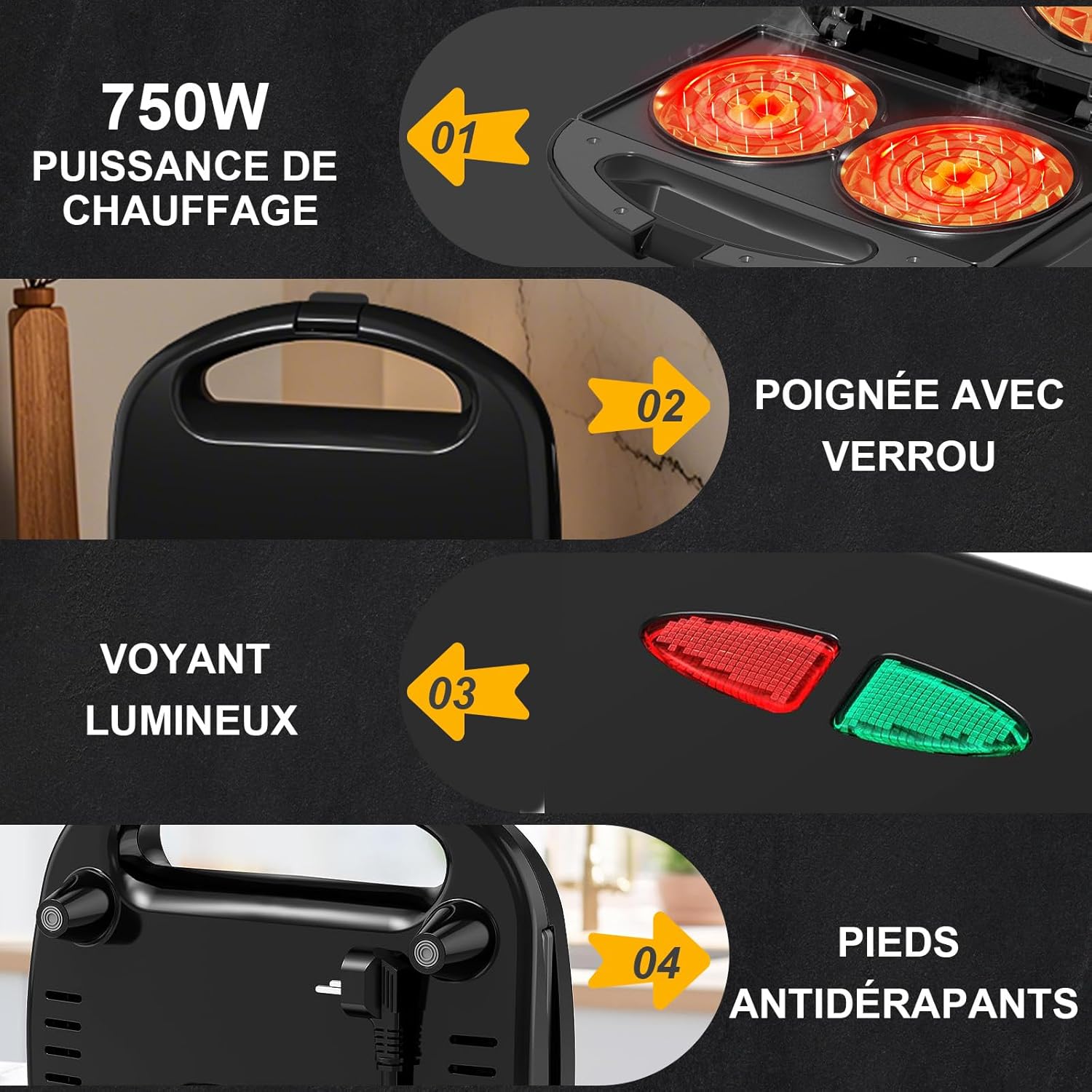 YASHE - Mini Gaufrier Double - rond fonte antiadhésif - contrôle temp - YASHE