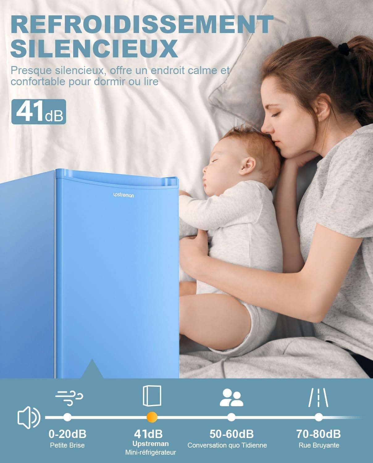 Upstreman - mini frigo 91L bleu, congélateur, thermostat réglable, BR321