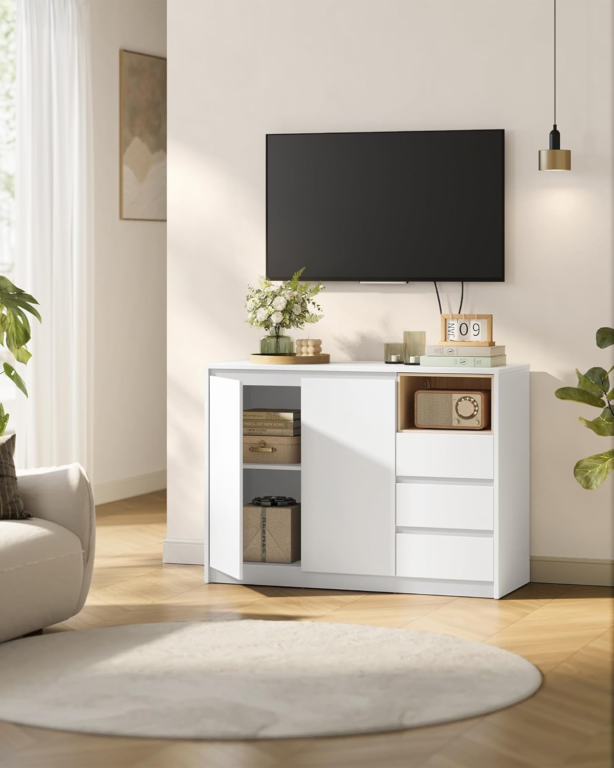 VASAGLE - Kailyn - 103,3x40x74,5 cm - buffet 3 tiroirs, étagère réglable BBK273W21V1