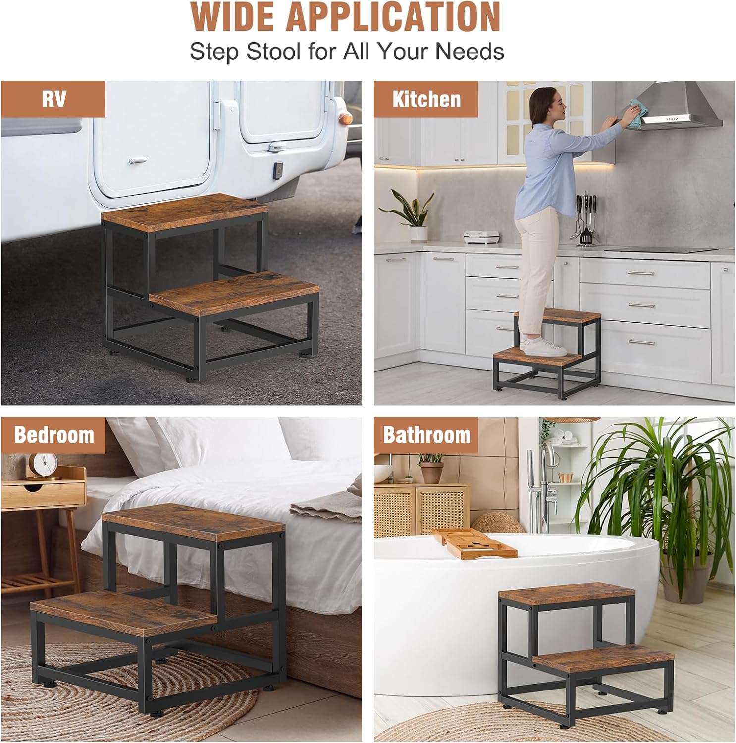 LIANTRAL - marchepied adulte/enfant 2 niveaux, acier/bois, charge 200kg