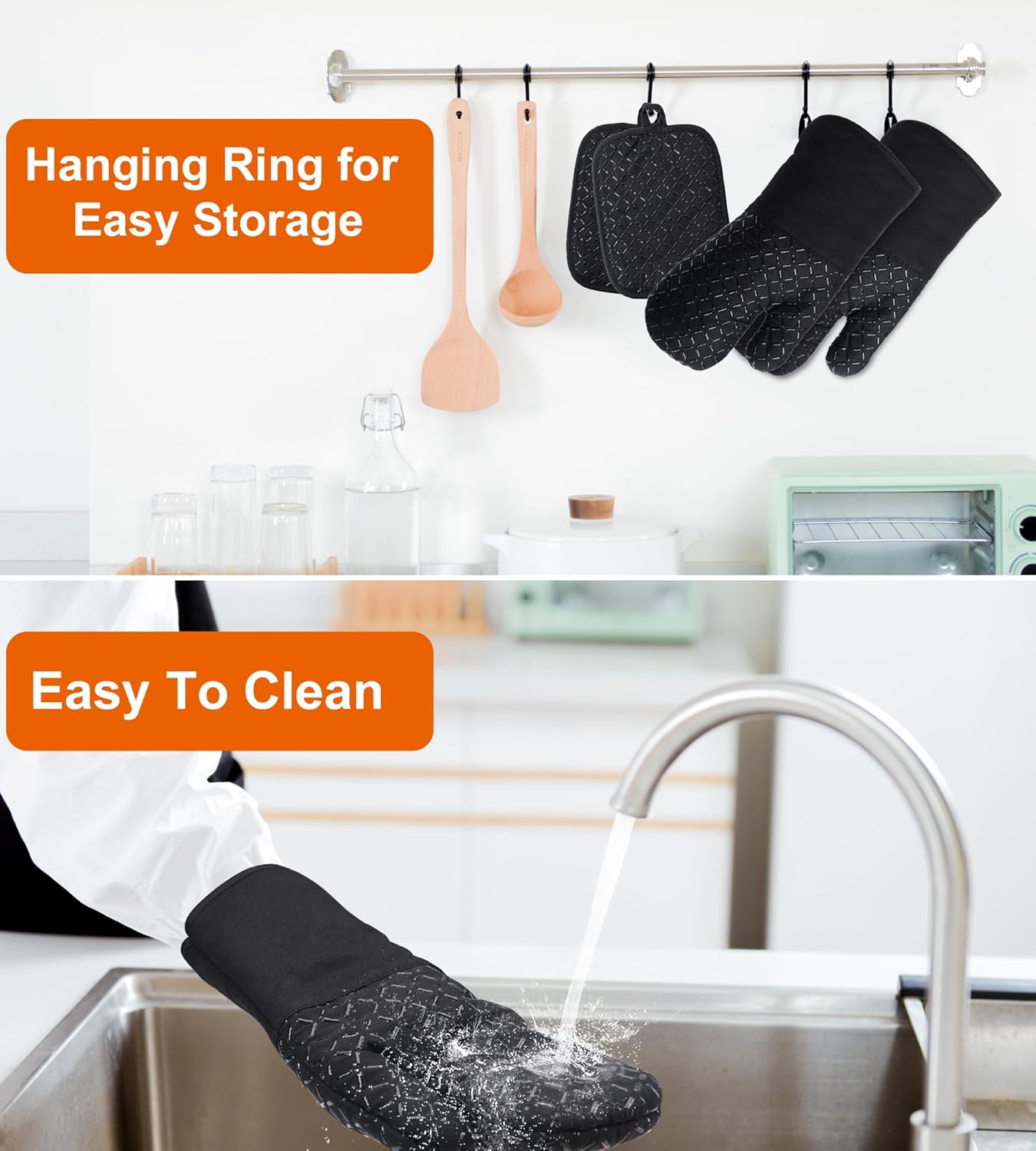 Ankway - Gants de Cuisine épais silicone 30 cm - antidérapant, coton doux