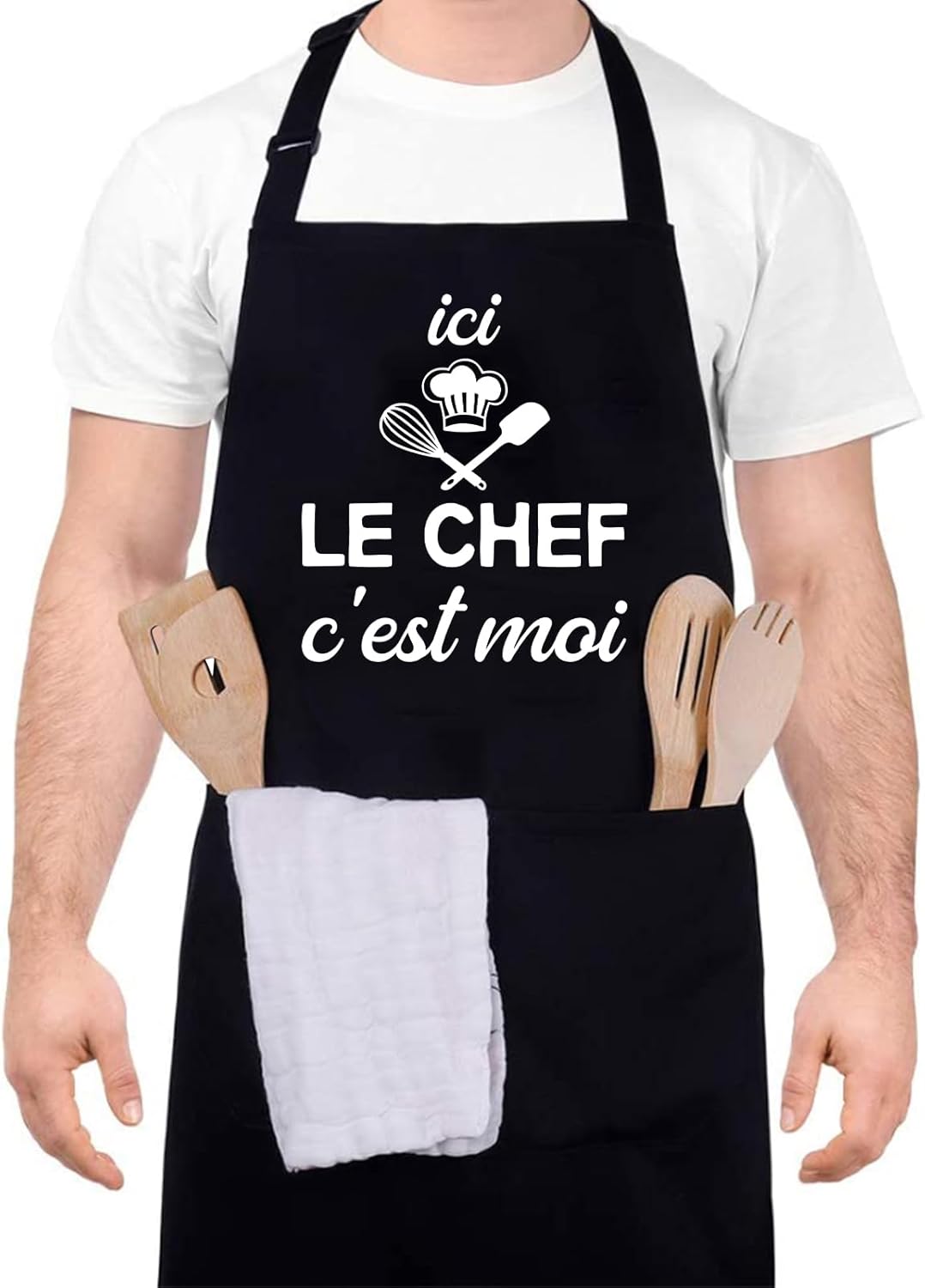 Tablier de cuisine - étanche réglable, poches, cadeau fête des pères