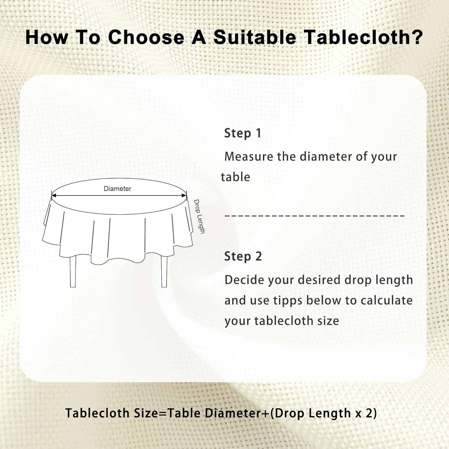 DWCN - nappe ronde effet lin - 140cm - lavable, imperméable, anti-tache