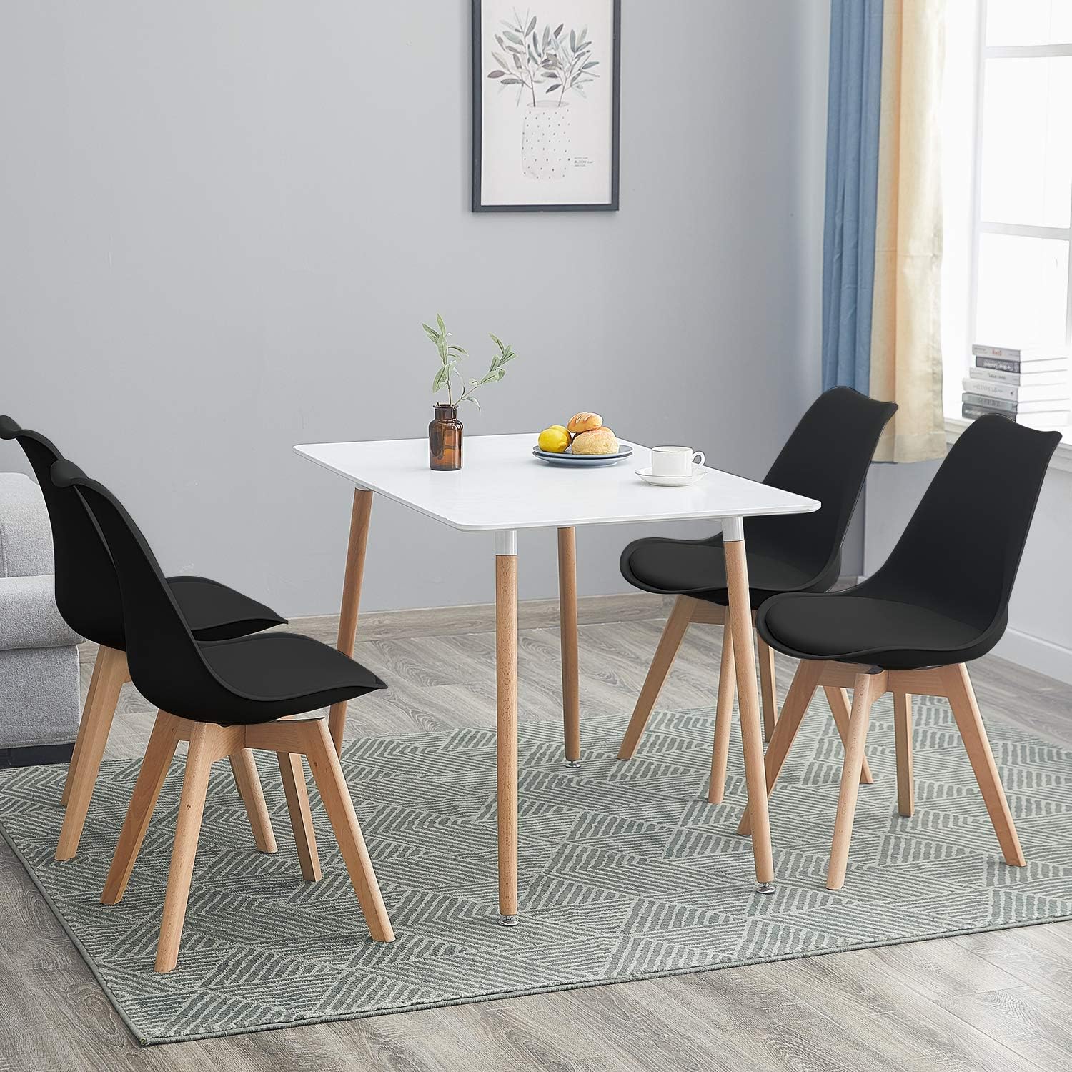 EGGREE - chaises Scandinaves lot de 6, hêtre noir, rembourrées, confort