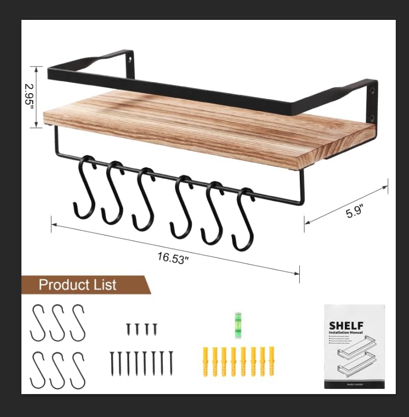 AGM - étagère murale lot de 2 - bois, 40x15cm, 15kg, crochets et porte-serviettes