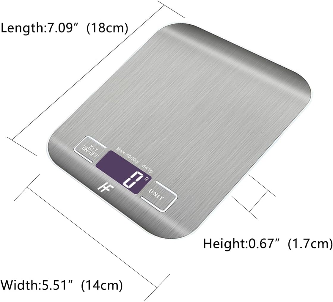 HomeFashion - Balance cuisine acier inox - 5000g/1g - écran LCD, tare