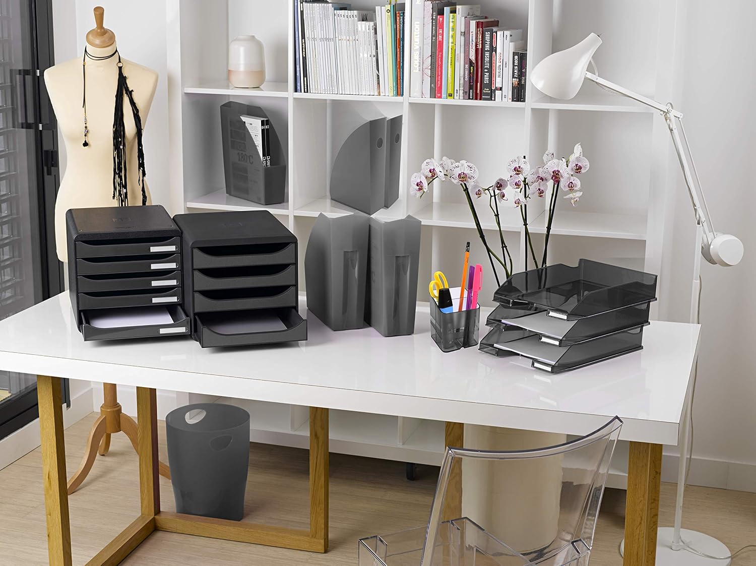 Exacompta - corbeilles à papier ECOBIN 15L - poignées, gris, 26,3x26,3x33,5 cm - 45307D