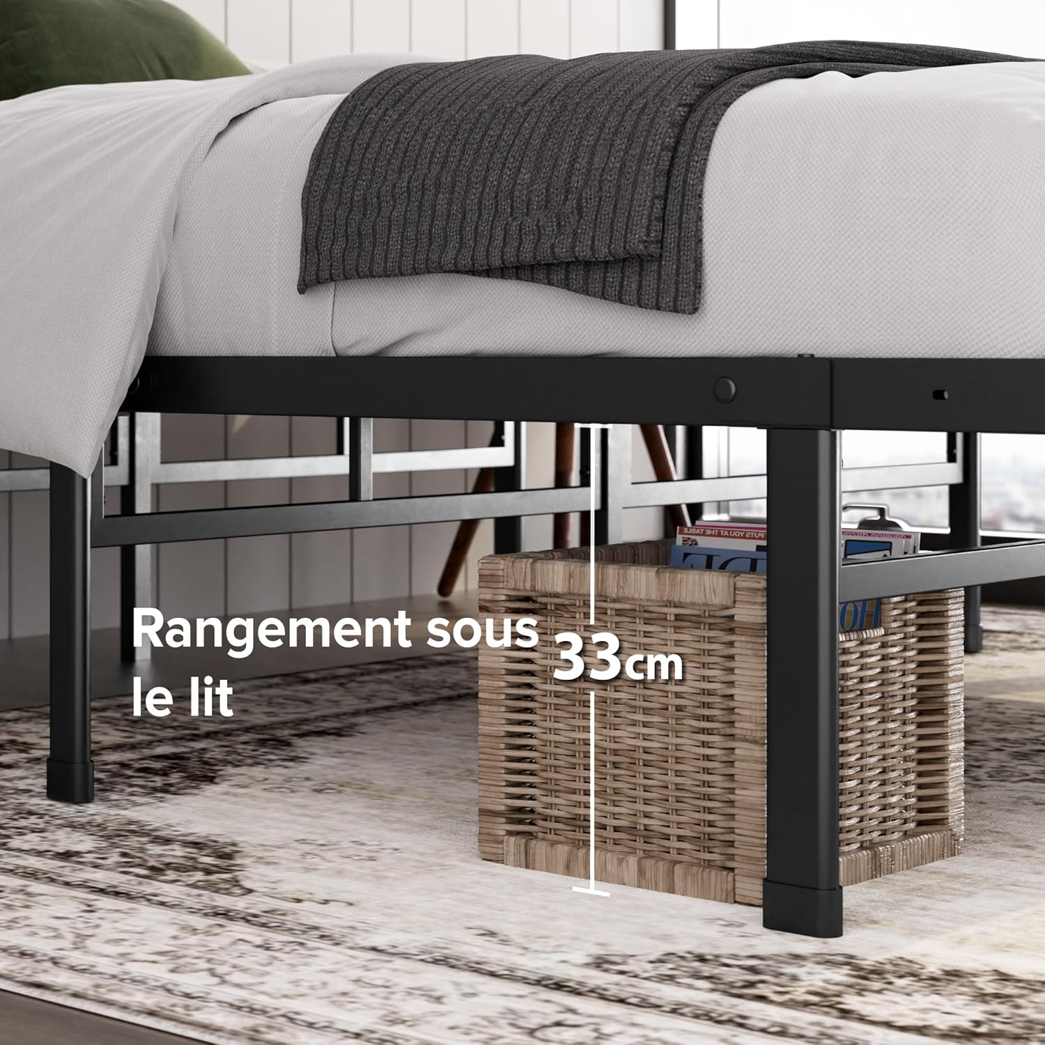 Zinus - Justin - 160x200 cm - cadre métal, rangement, 36 cm haut