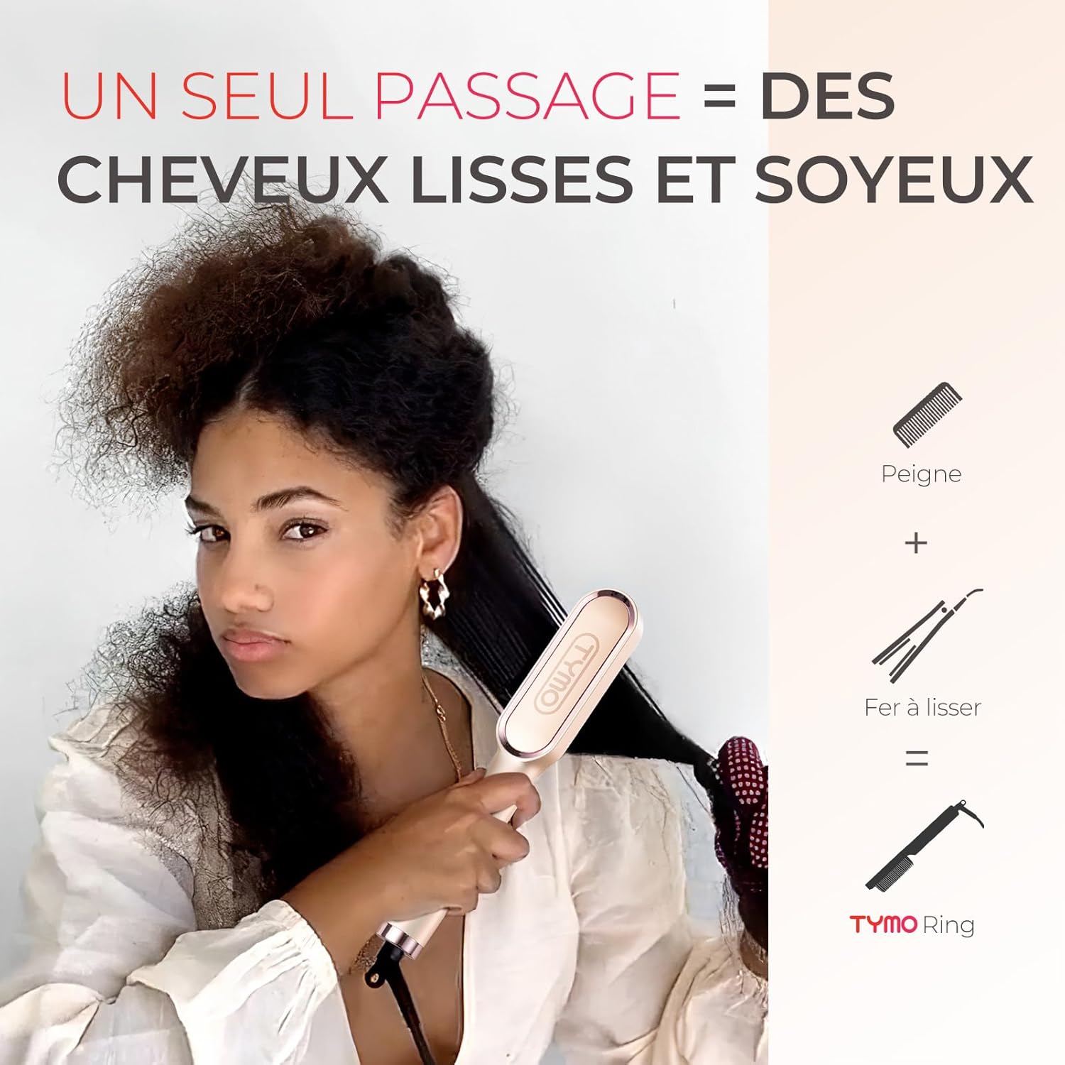 TYMO - Brosse Lissante RING - 5 températures, céramique, anti-brûlure, rose