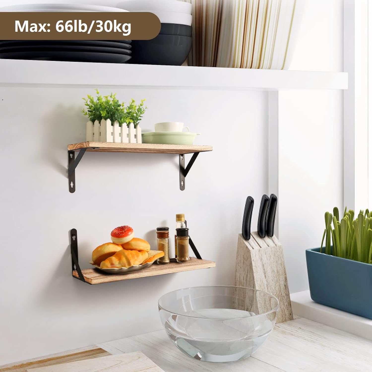 AGM - étagères murales bois, 42,5x15cm, lot de 2, multi-pièces