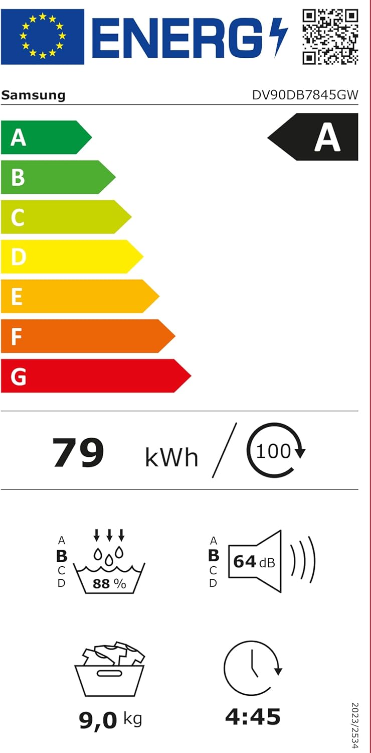 Samsung - sèche-linge série 9kg blanc, pompe à chaleur, DV90DB7845GWU3