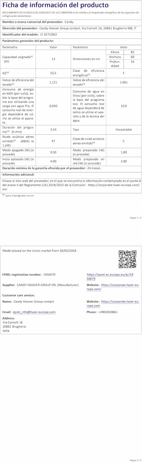 Candy - lave-vaisselle série CI3E7L0W2 - 60 cm - éco, silencieux, CI3E7L0W2