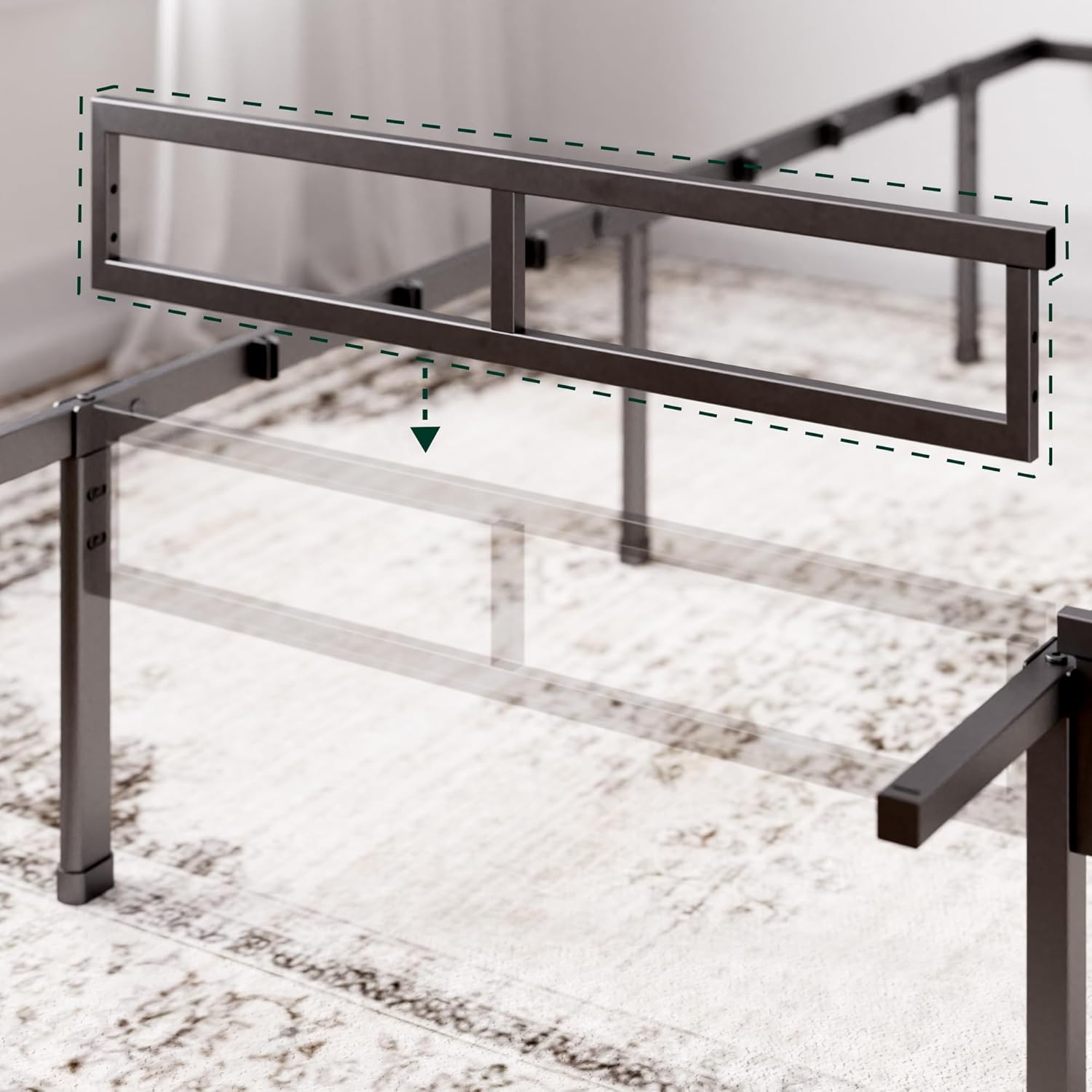 Zinus - Justin - 160x200 cm - cadre métal, rangement, 36 cm haut