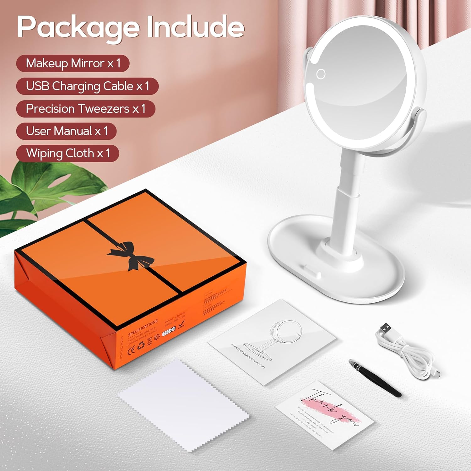 B Beauty Planet - miroir maquillage 2 faces - éclairé LED, 30X, 3 couleurs, hauteur réglable, blanc