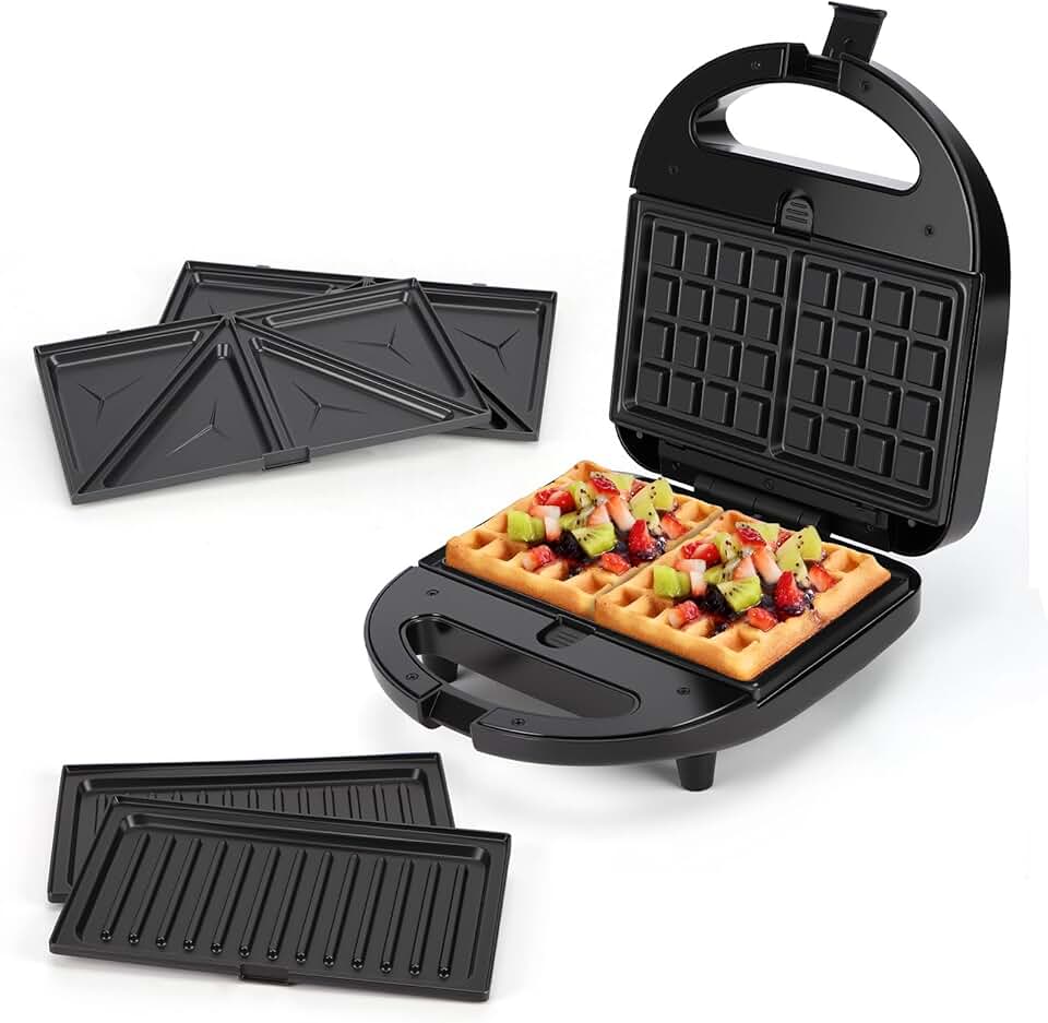 Aigostar - Gaufrier 3-en-1 - 750W - plaques antiadhésives, thermostat auto