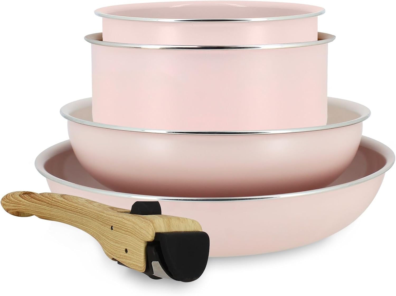 MENASTYL - Colorama batterie cuisine rose - 2 poêles 2 casseroles, céramique induction