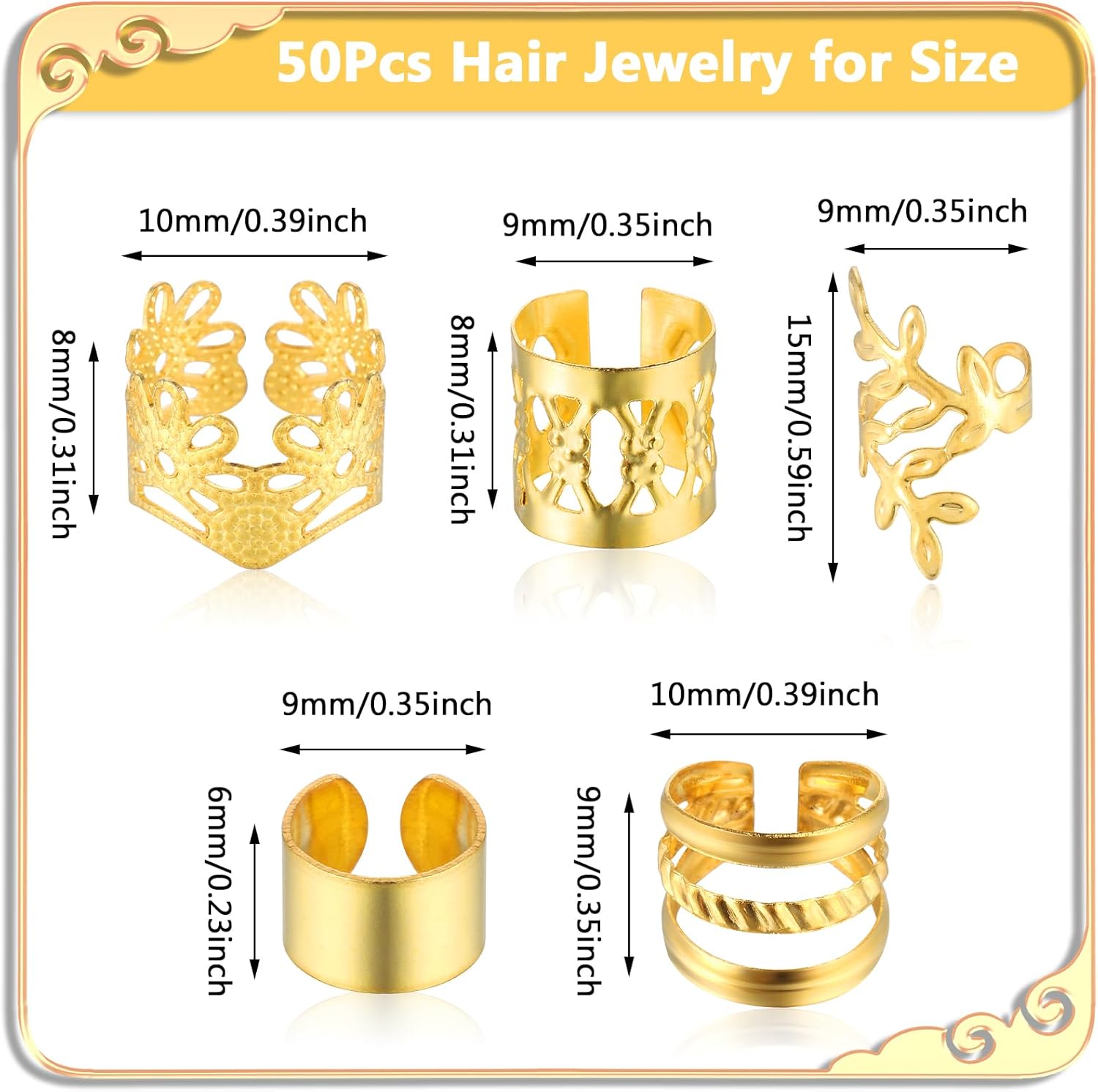 Bijoux cheveux - lot de 50 pièces dorées - accessoires tresse dreadlocks