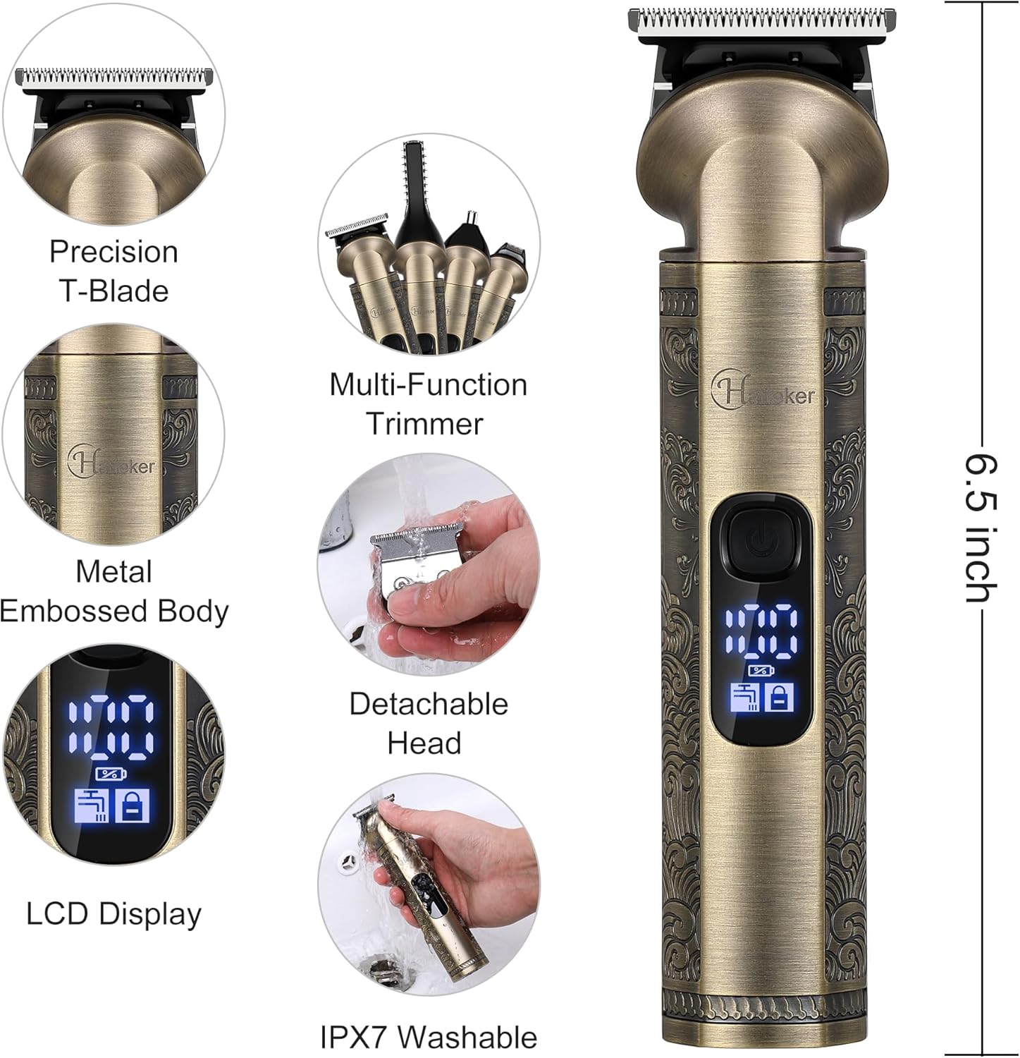 Hatteker - Set tondeuse pro, sans fil, lavable, multi-usages