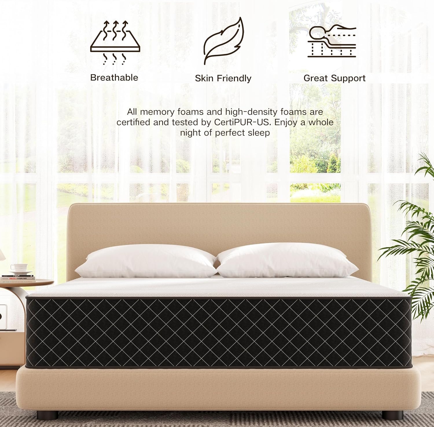 Matelas - ressorts ensachés, mémoire de forme, 90x200cm, H4, 7 zones