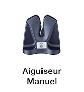 bleu marine avec insert métallique. Texte « Aiguiseur Manuel » (aiguiseur manuel)